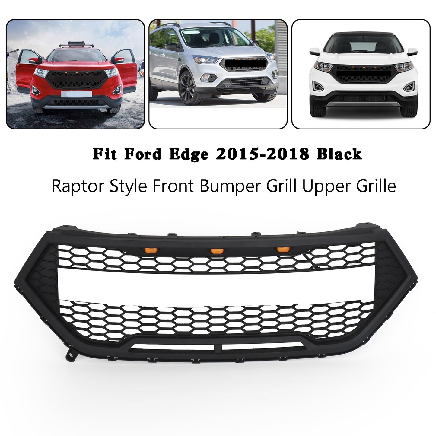 2015-2018 Ford Edge Raptor Style Front Bumper Grill Upper Grille Black