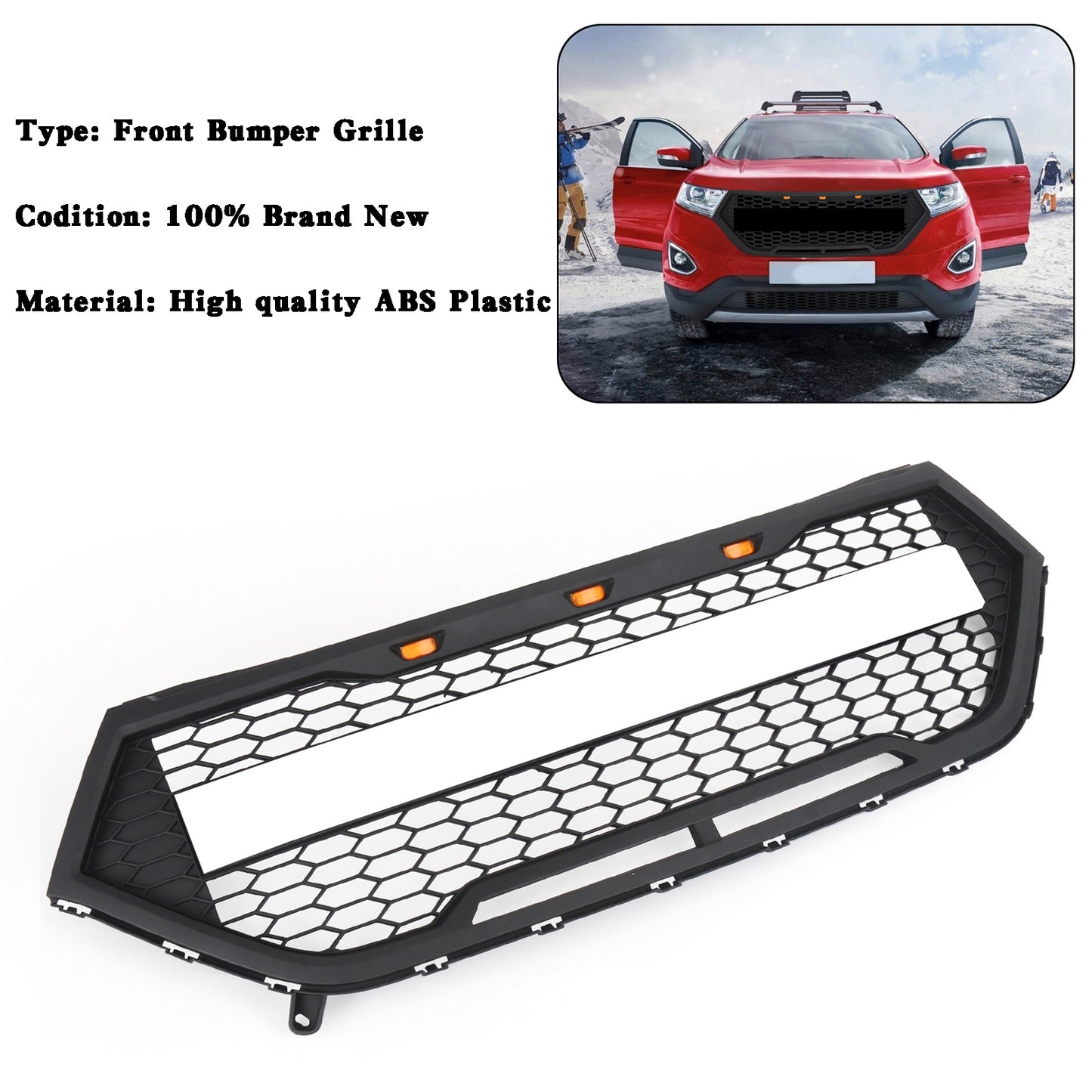 2015-2018 Ford Edge Raptor Style Front Bumper Grill Upper Grille Black