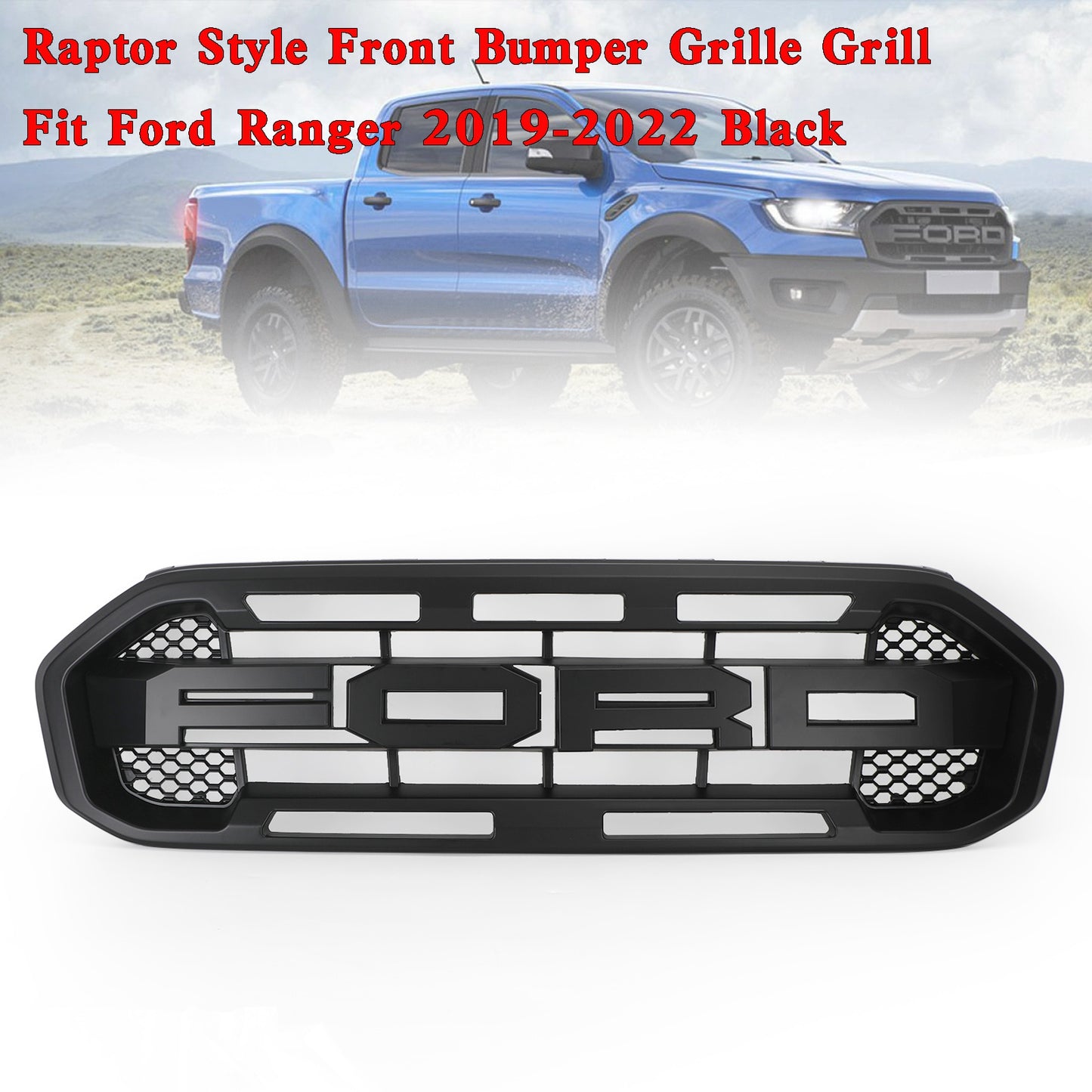 2019-2023 Ford Ranger Grill Raptor Style Front Bumper Car Grill Grille Black