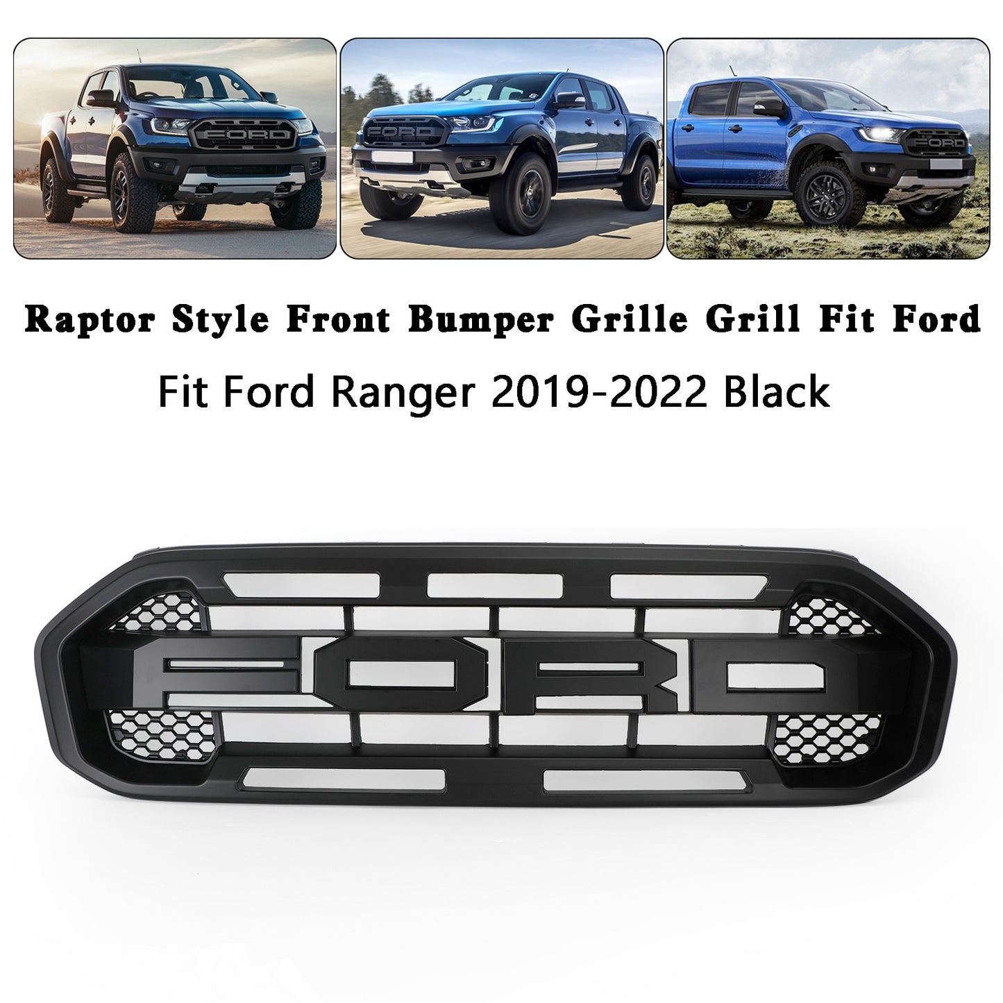 2019-2023 Ford Ranger Grill Raptor Style Front Bumper Car Grill Grille Black