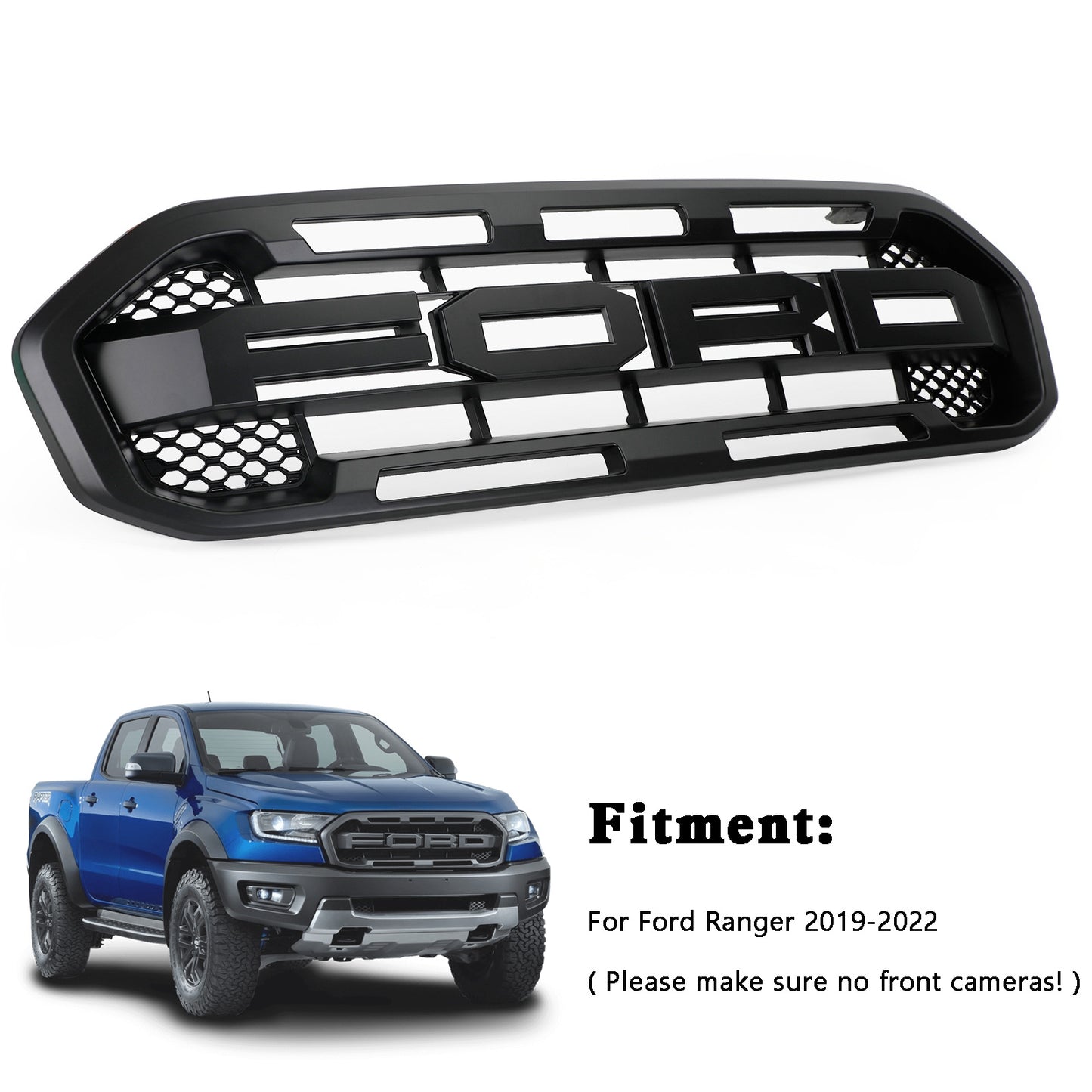 2019-2023 Ford Ranger Grill Raptor Style Front Bumper Car Grill Grille Black