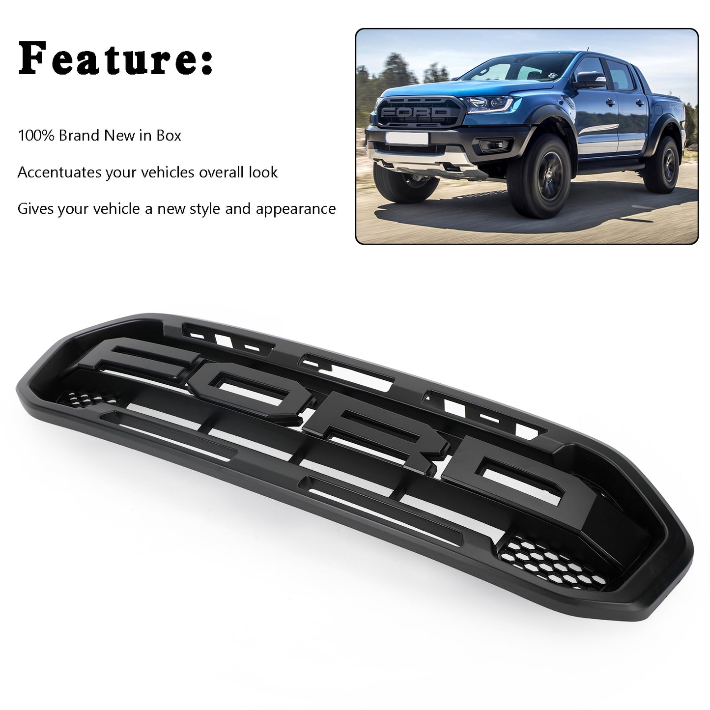 2019-2023 Ford Ranger Grill Raptor Style Front Bumper Car Grill Grille Black