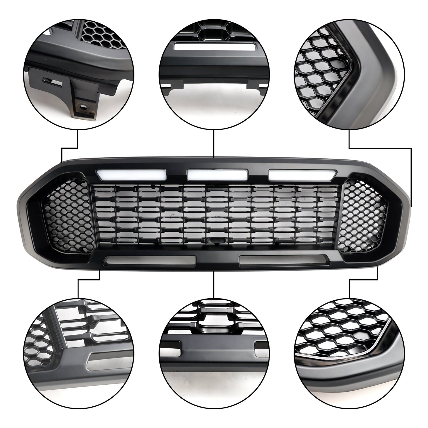 2019-2023 Ford Ranger T8 Black Front Bumper Grill Grille W/LED Light