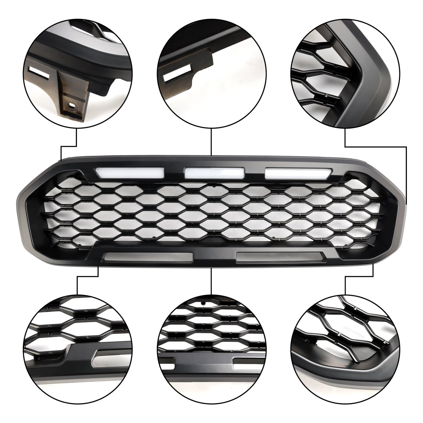 2019-2023 Ford Ranger T8 Front Bumper Grill Grille Black W/LED Light