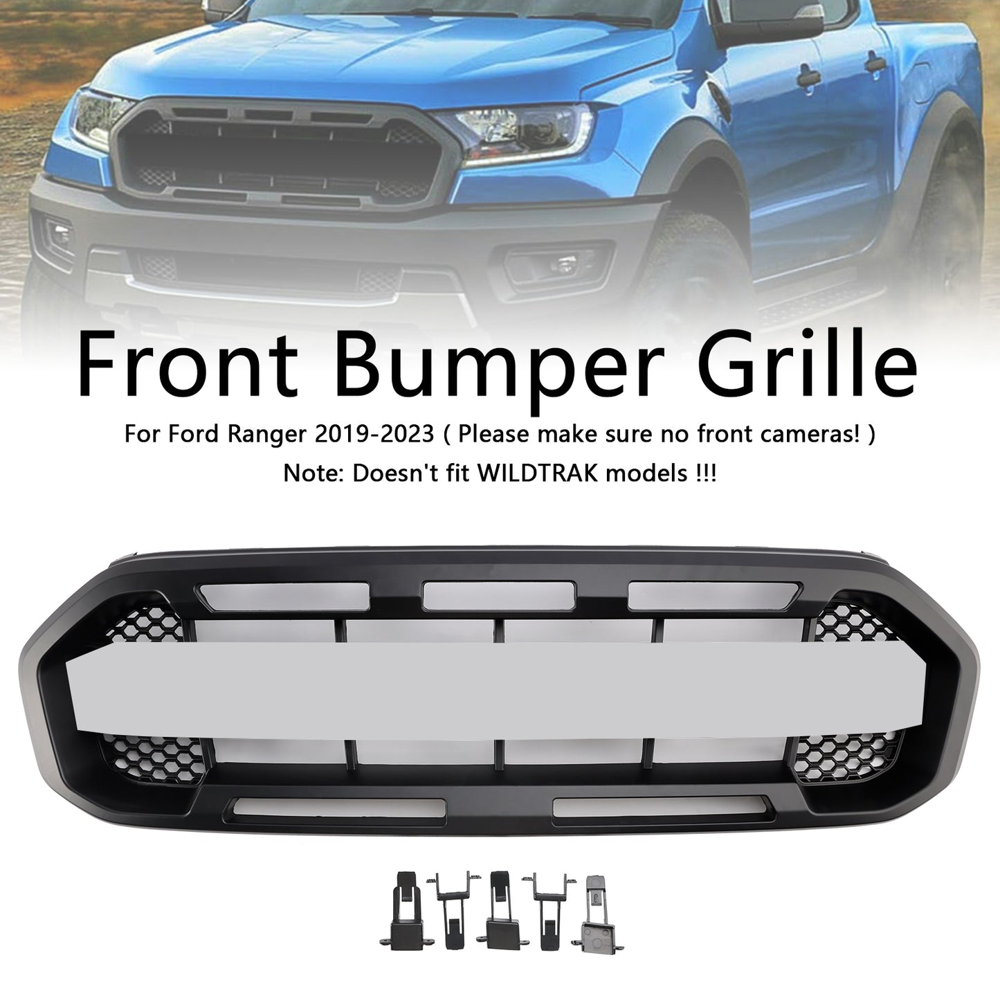 2019-2023 Ford Ranger Raptor Style Front Bumper Car Grille Grill Black