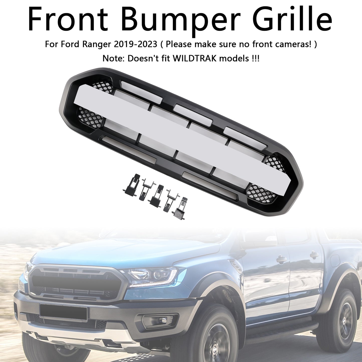 2019-2023 Ford Ranger Raptor Style Front Bumper Car Grille Grill Black