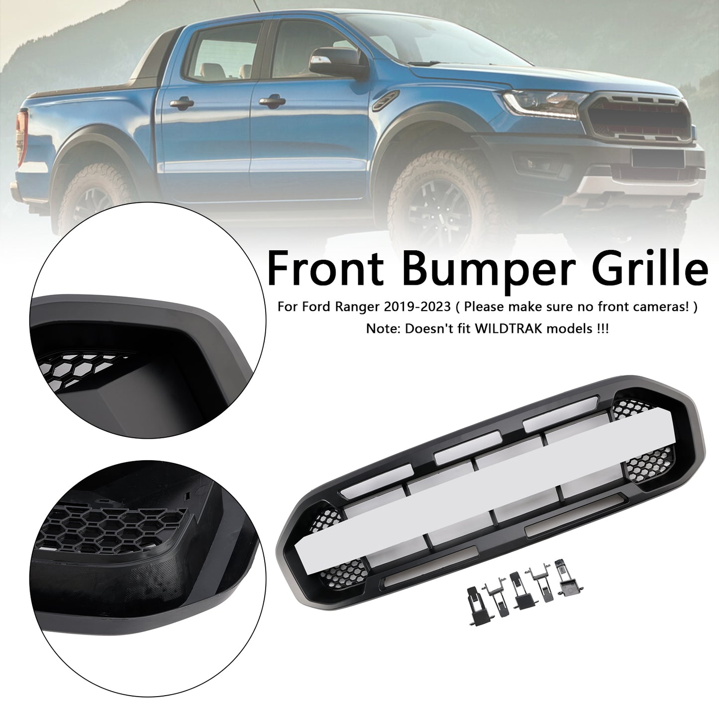 2019-2023 Ford Ranger Raptor Style Front Bumper Car Grille Grill Black