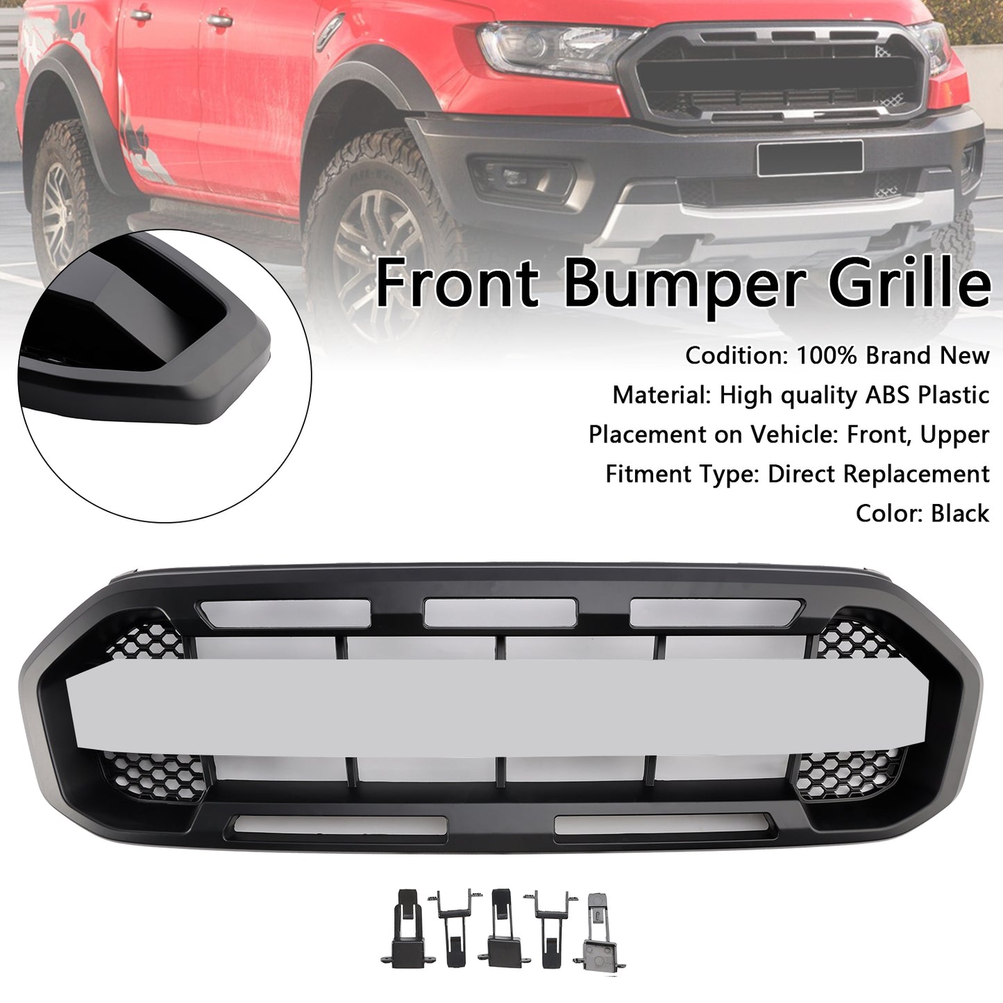 2019-2023 Ford Ranger Raptor Style Front Bumper Car Grille Grill Black
