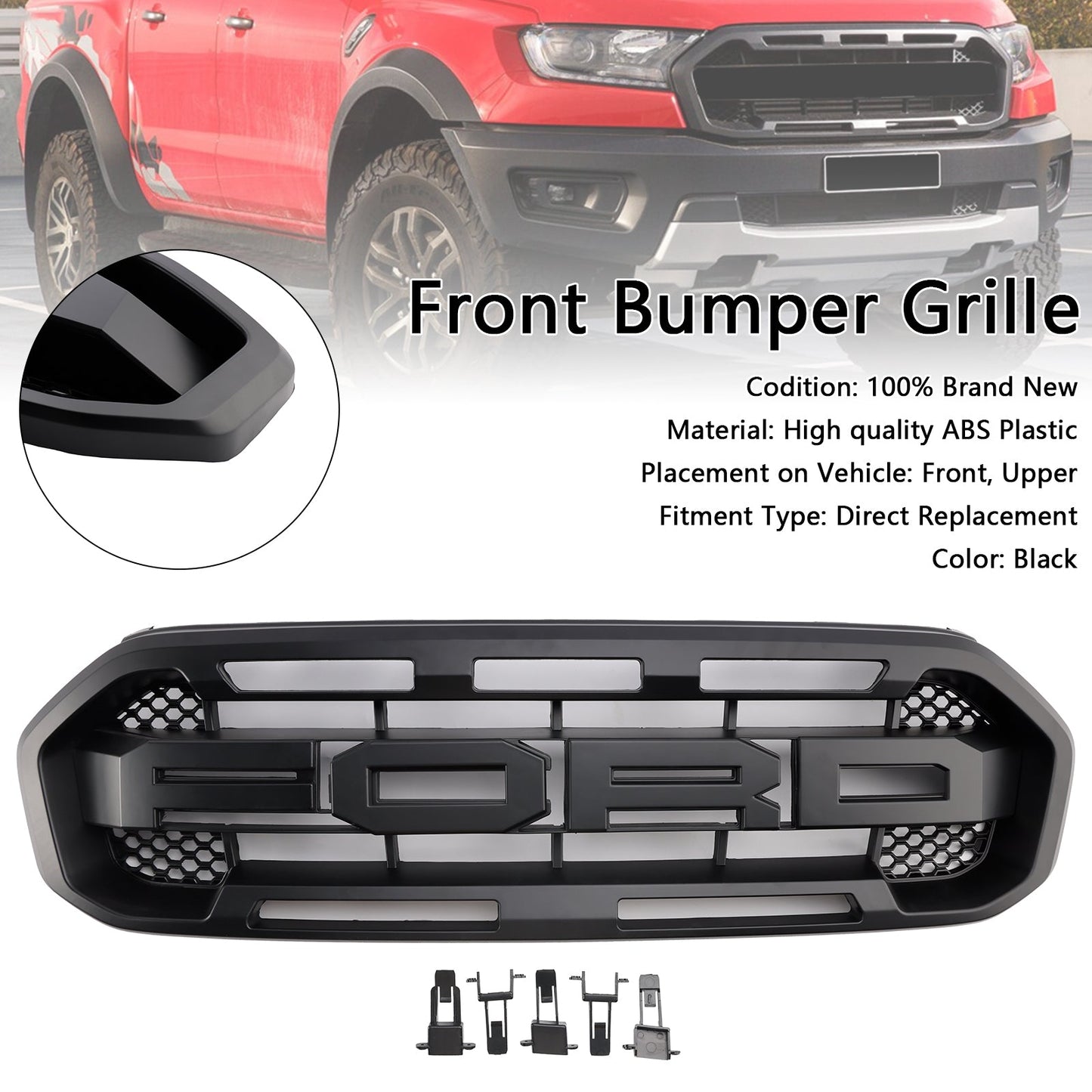 Raptor Style Front Bumper Grille Grill Fit Ford Ranger 2019-2023 Black