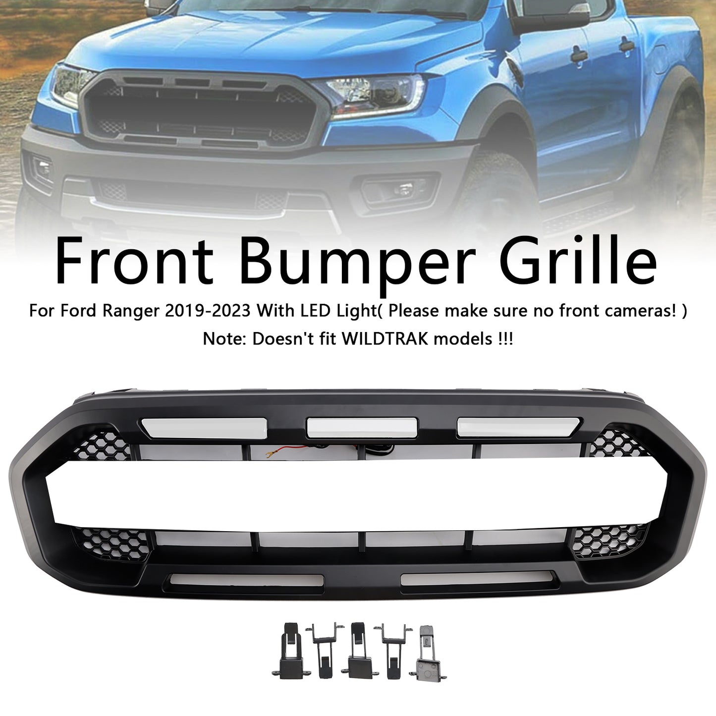 Raptor Style Front Bumper Grill Grille Fit Ford Ranger 2019-2023 Black