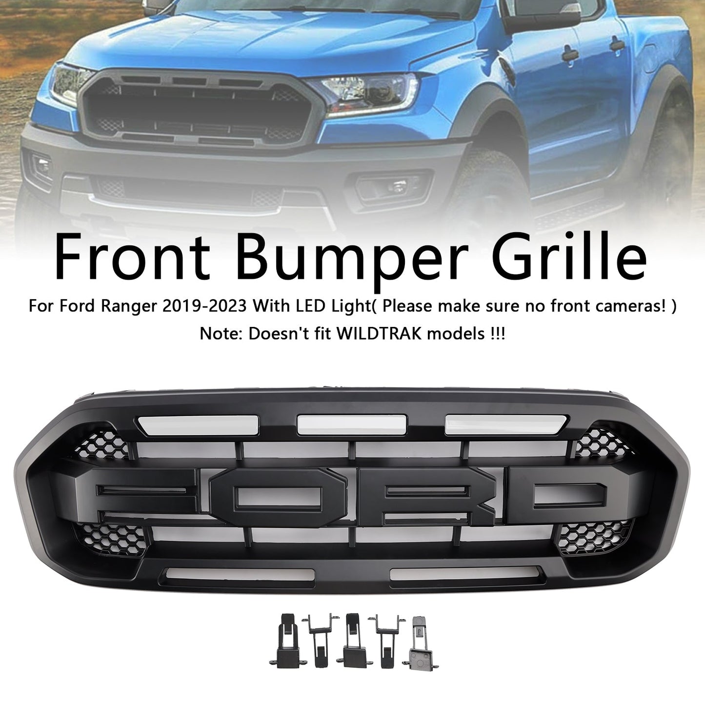 Raptor Style Front Bumper Grill Grille Fit Ford Ranger 2019-2023 Black
