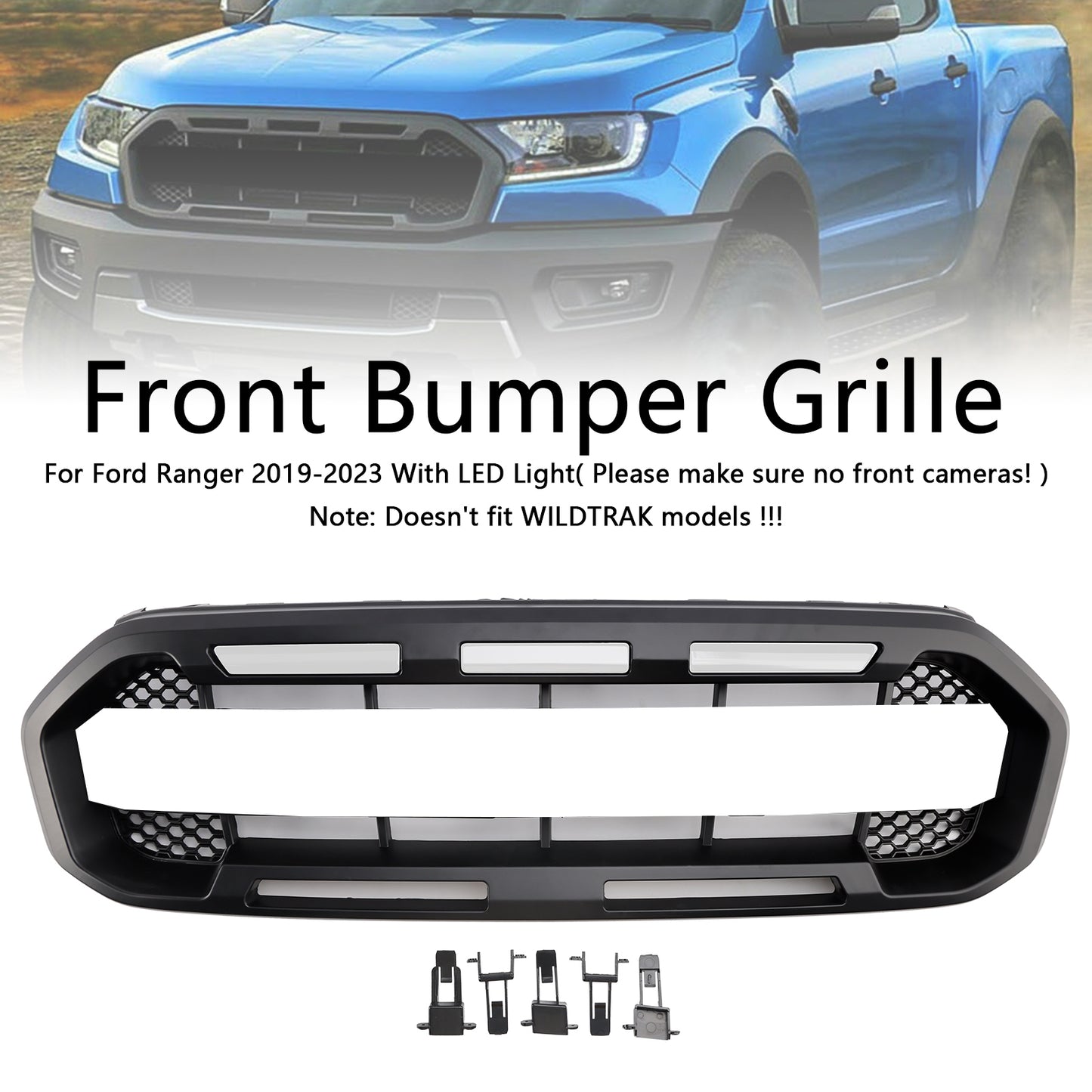 Raptor Style Front Bumper Grill Grille Fit Ford Ranger 2019-2023 Black