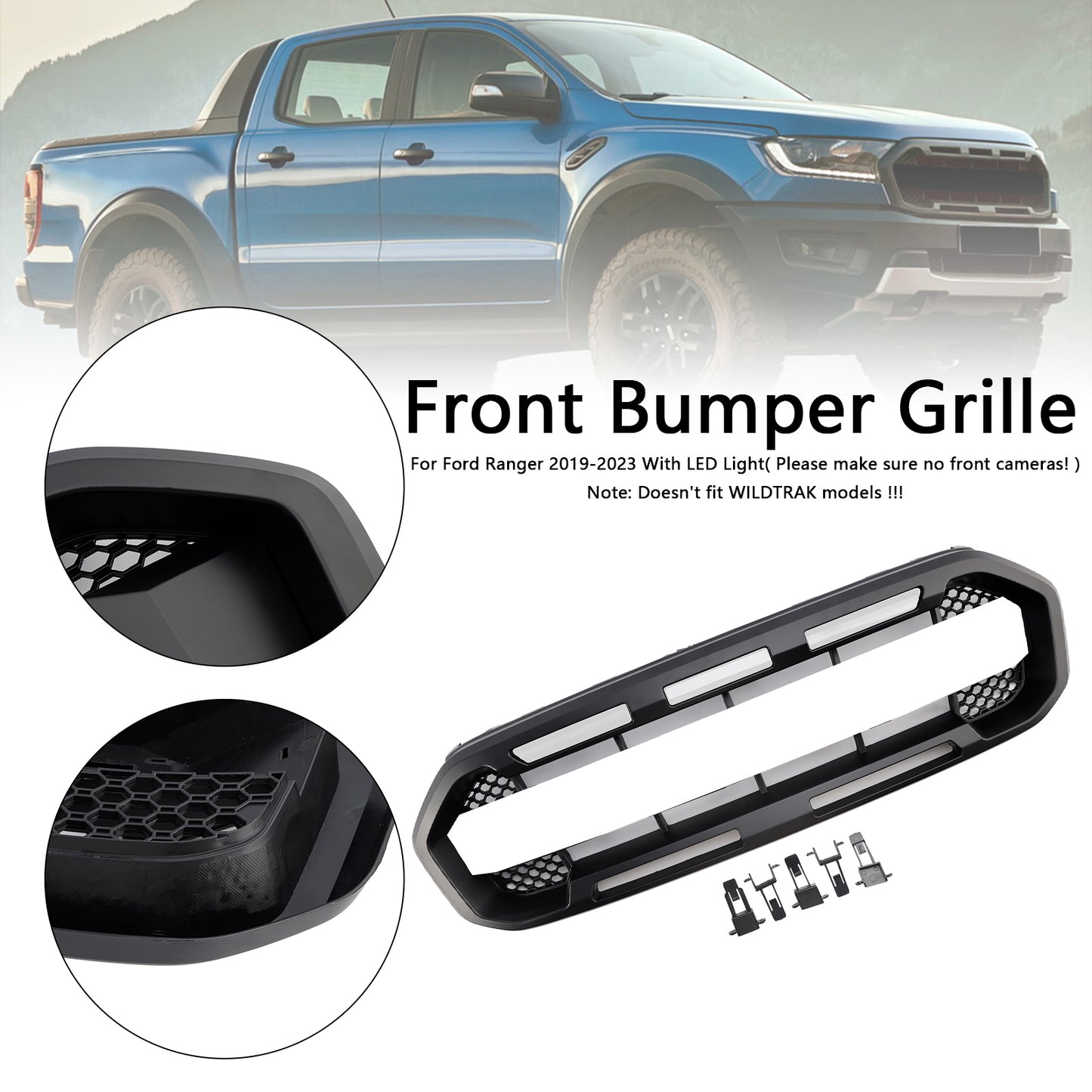 Raptor Style Front Bumper Grill Grille Fit Ford Ranger 2019-2023 Black