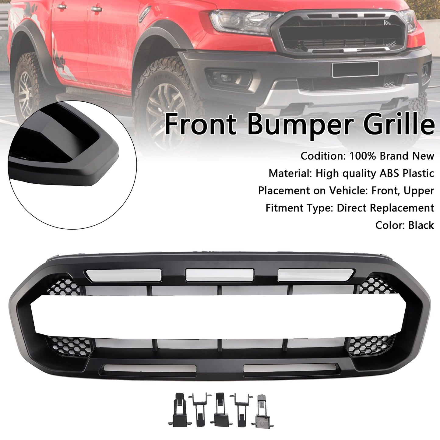 Raptor Style Front Bumper Grill Grille Fit Ford Ranger 2019-2023 Black