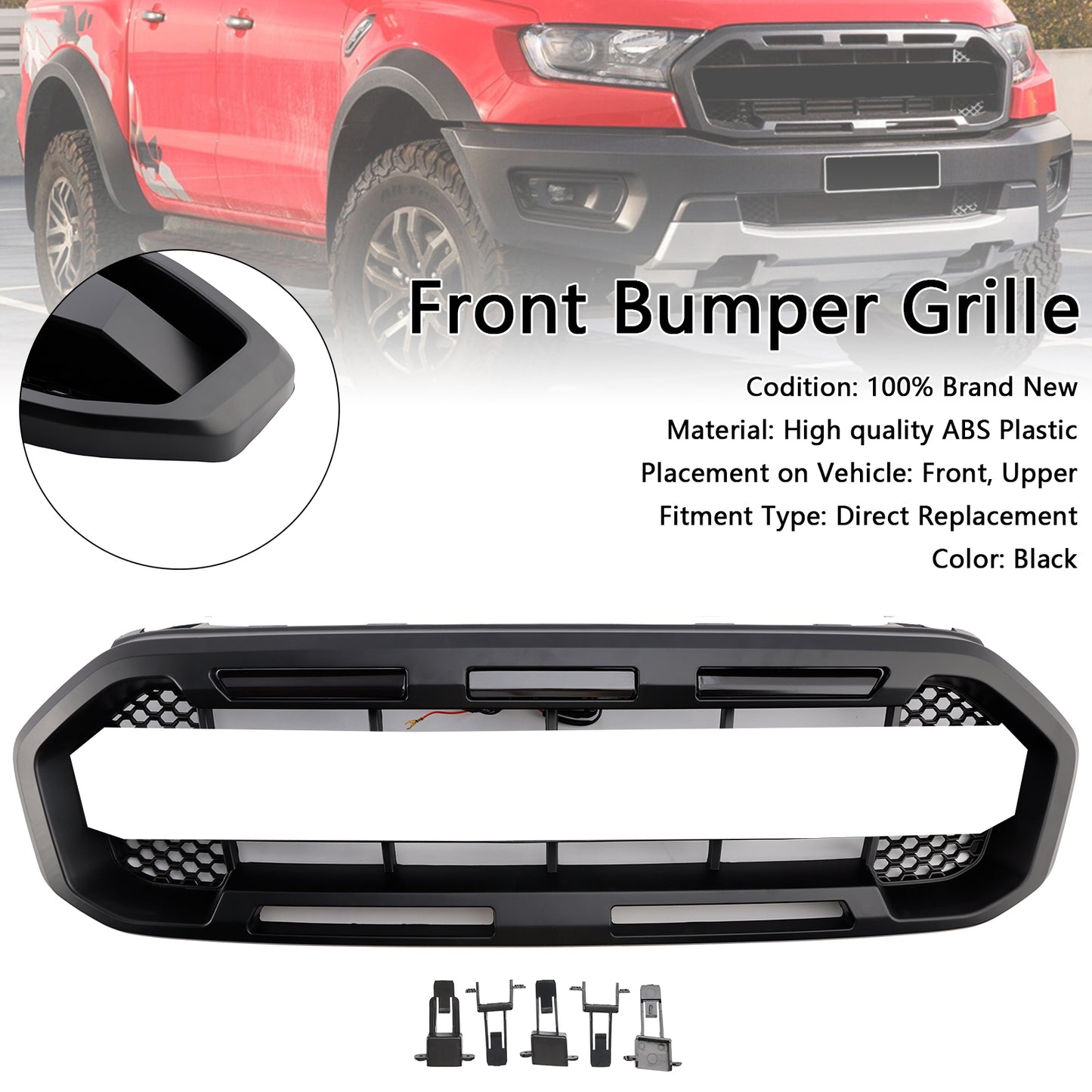 Black Raptor Style Front Bumper Grill Grille Fit Ford Ranger 2019-2023