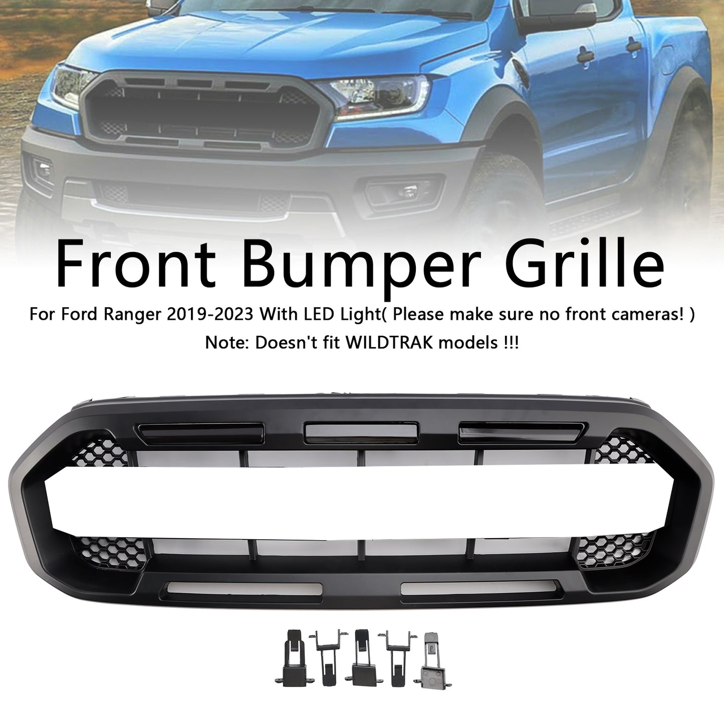 Black Raptor Style Front Bumper Grill Grille Fit Ford Ranger 2019-2023