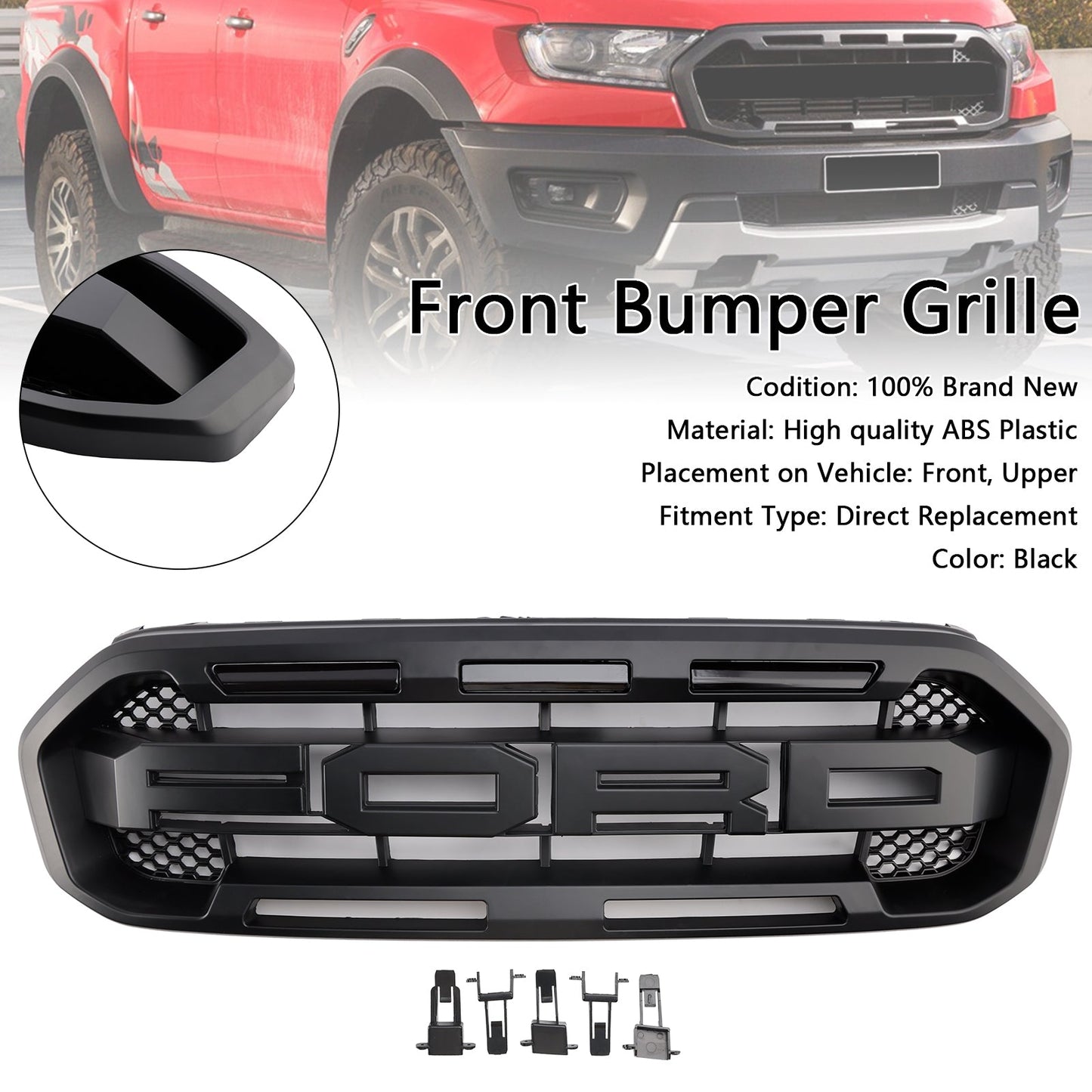 Black Raptor Style Front Bumper Grill Grille Fit Ford Ranger 2019-2023