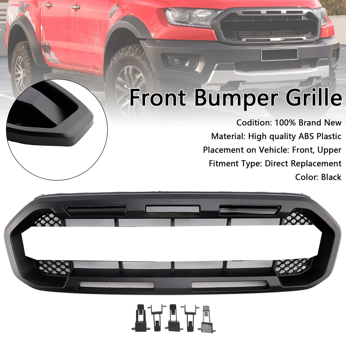 Black Raptor Style Front Bumper Grill Grille Fit Ford Ranger 2019-2023