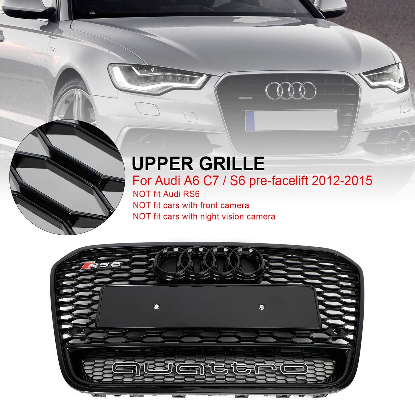 2012-2015 Audi A6 S6 C7 Front Mesh Honeycomb Grille Grill RS6 Style