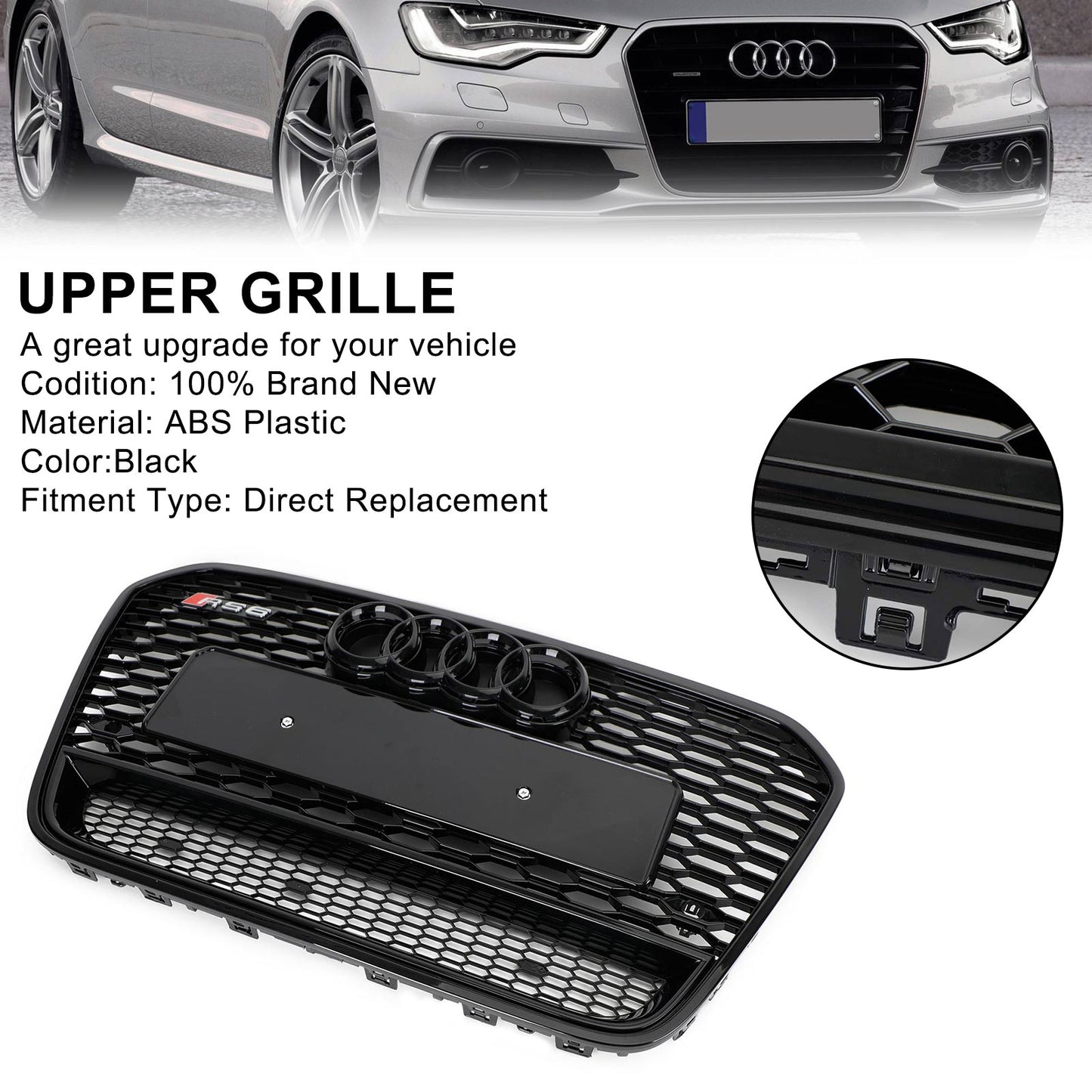 2012-2015 Audi A6 S6 C7 Front Mesh Honeycomb Grille Grill RS6 Style