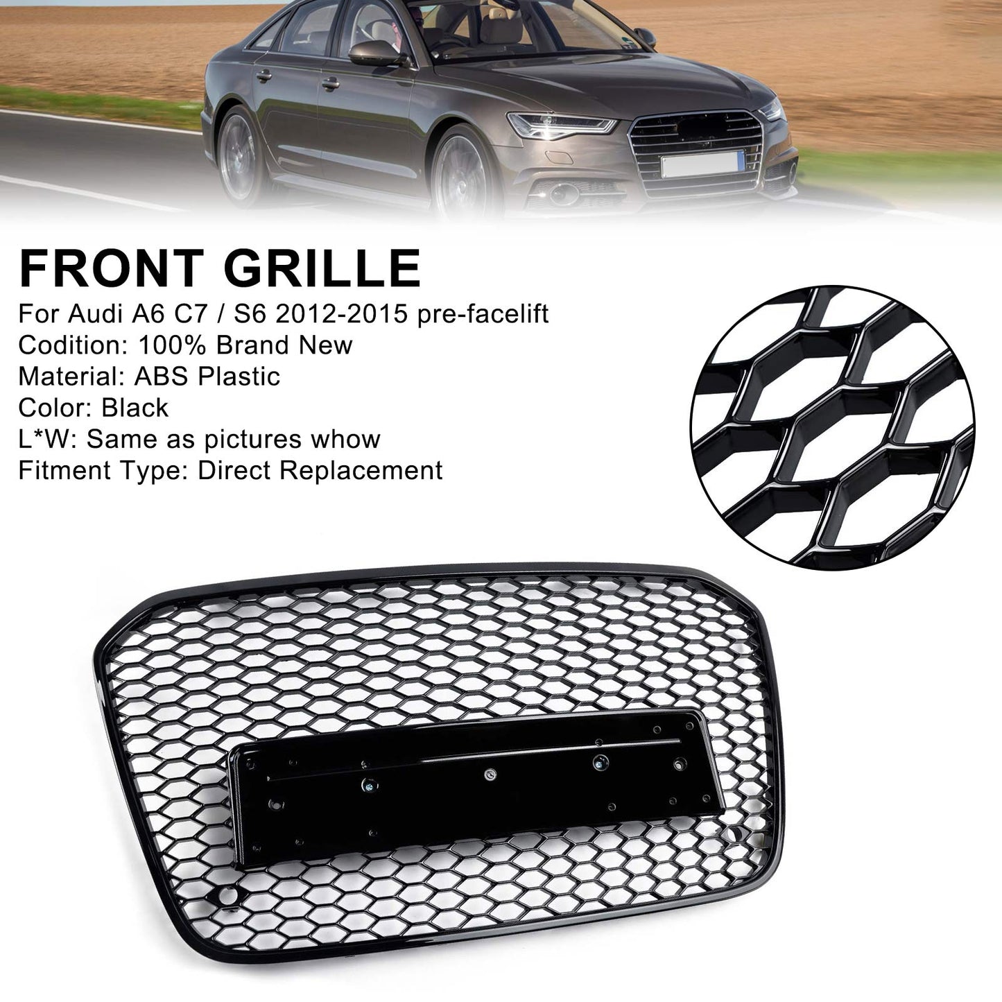 2012-2015 Audi A6 C7 S6 RS6 Style Honeycomb Front Bumper Grille Grill