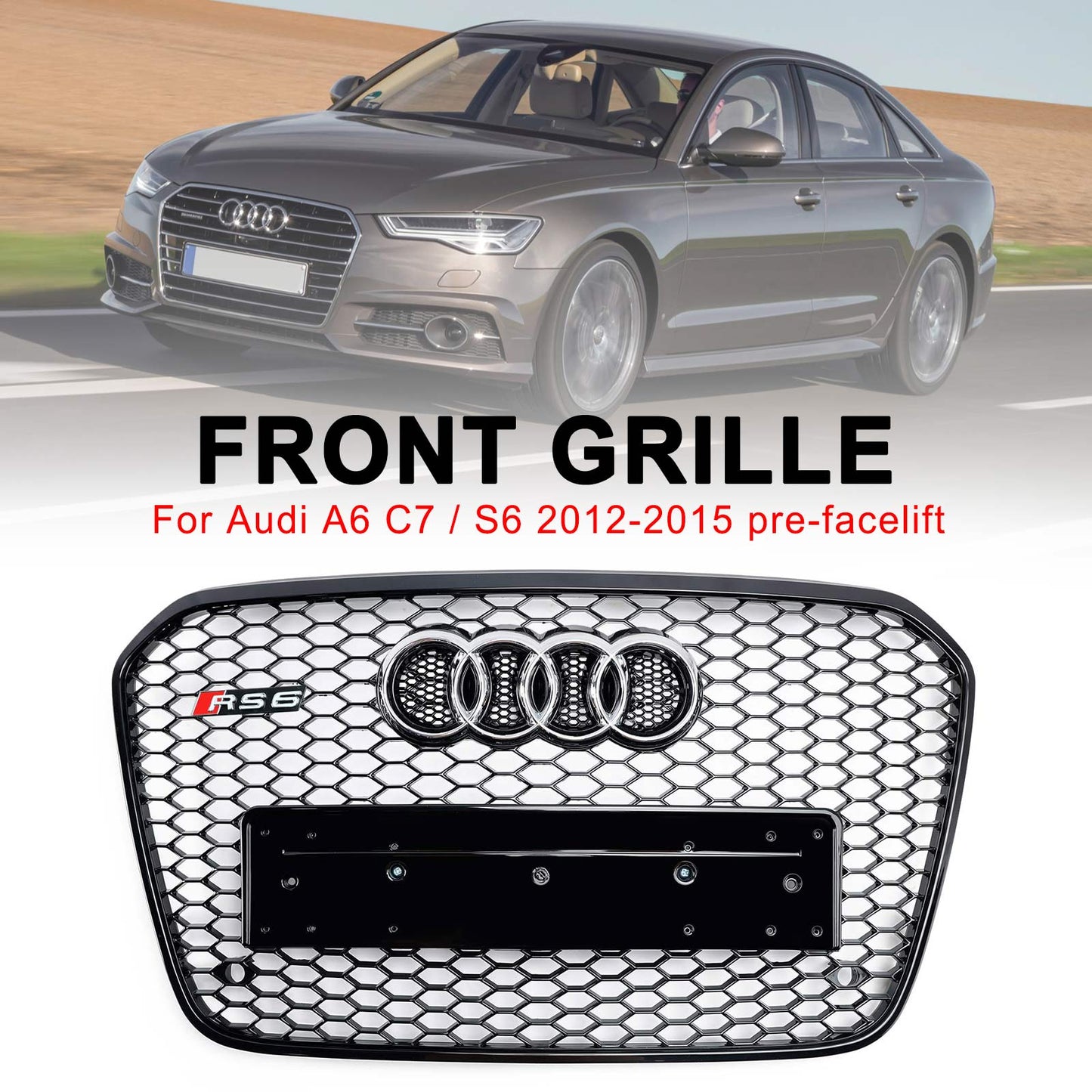 2012-2015 Audi A6 C7 S6 RS6 Style Honeycomb Front Bumper Grille Grill