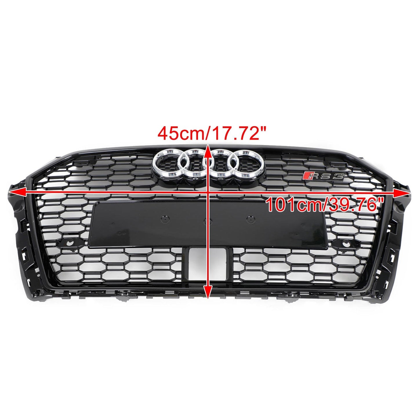 Audi A3 S3 2017-2019 Honeycomb Front Grille RS3 Style Gloss Black With ACC