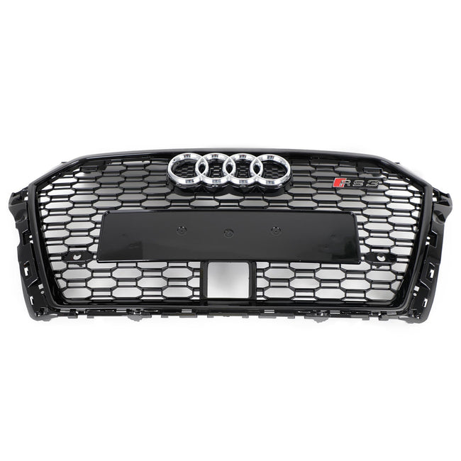 Audi A3 S3 2017-2019 Honeycomb Front Grille RS3 Style Gloss Black With ACC