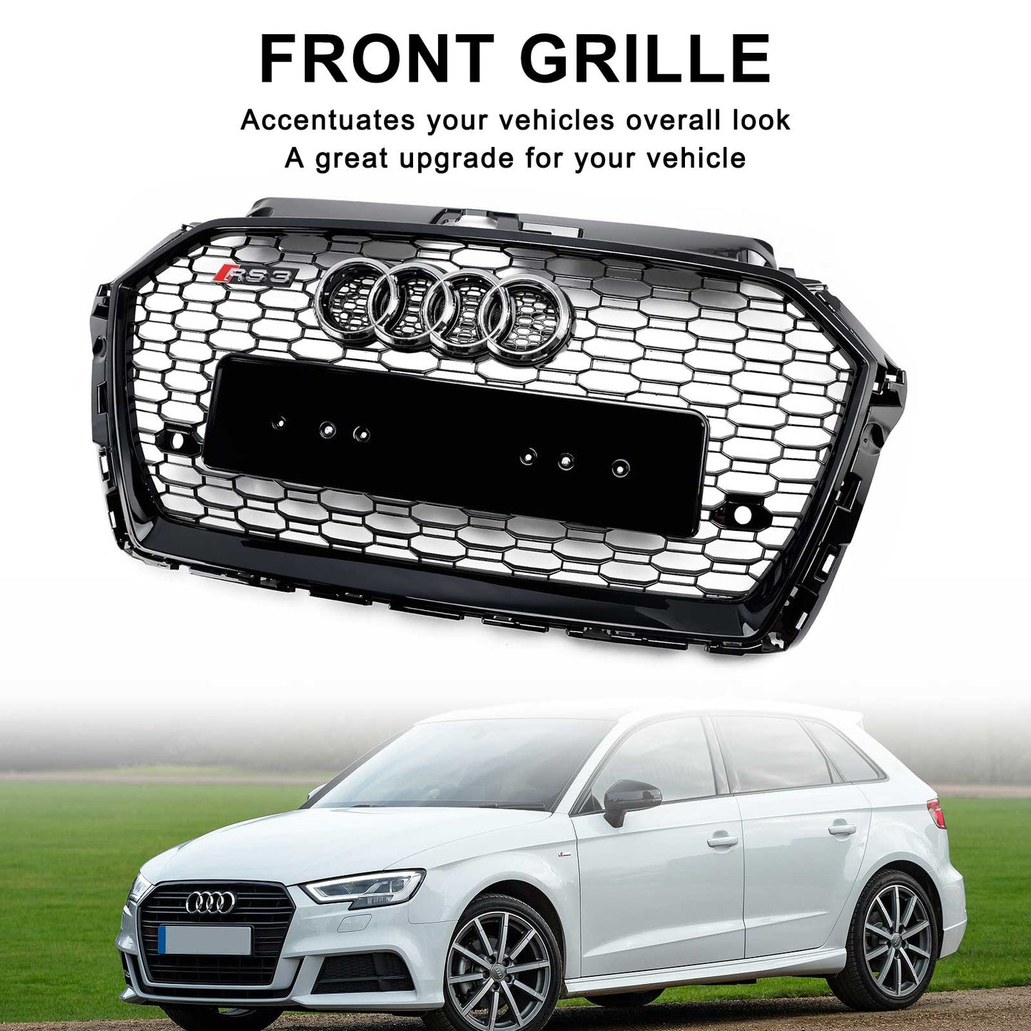 2017-2019 Audi A3 8V RS3 Style Honeycomb Mesh Front Bumper Grille Black