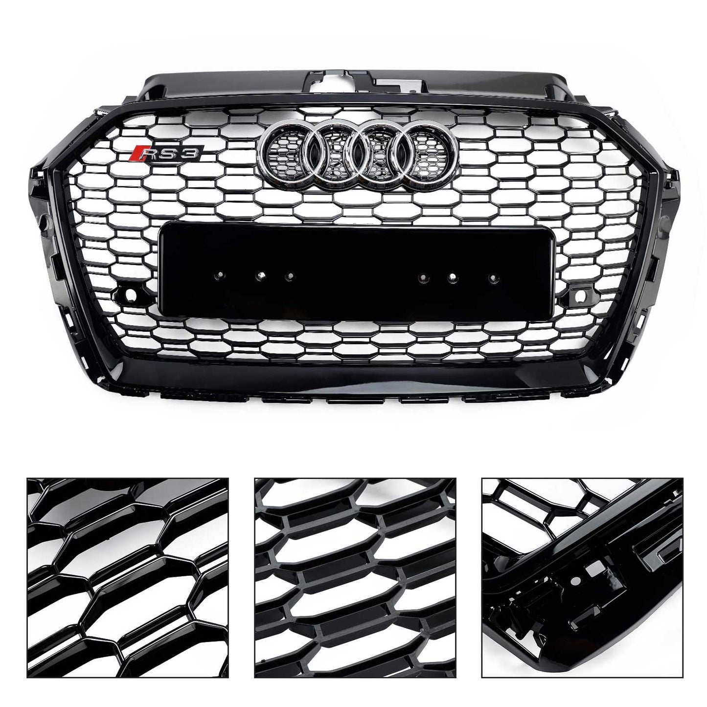 2017-2019 Audi A3 8V RS3 Style Honeycomb Mesh Front Bumper Grille Black