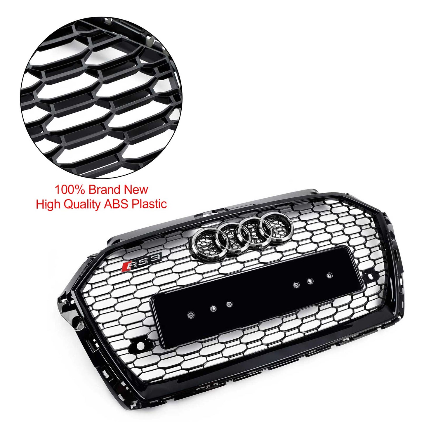 2017-2019 Audi A3 8V RS3 Style Honeycomb Mesh Front Bumper Grille Black