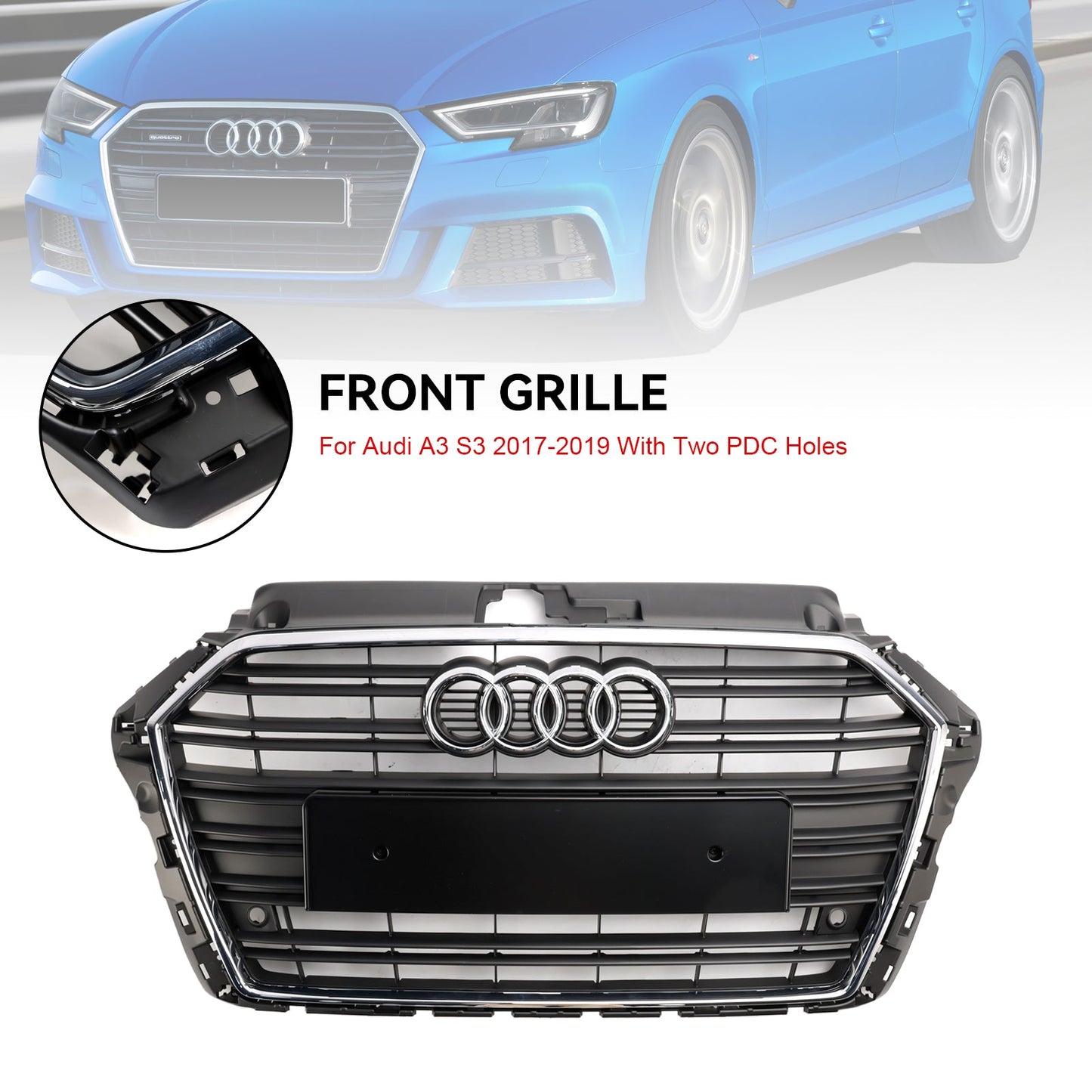 2017-2019 Audi A3 S3 Front Bumper Grille Grill 8V3853651 Chrome 8V3853651B