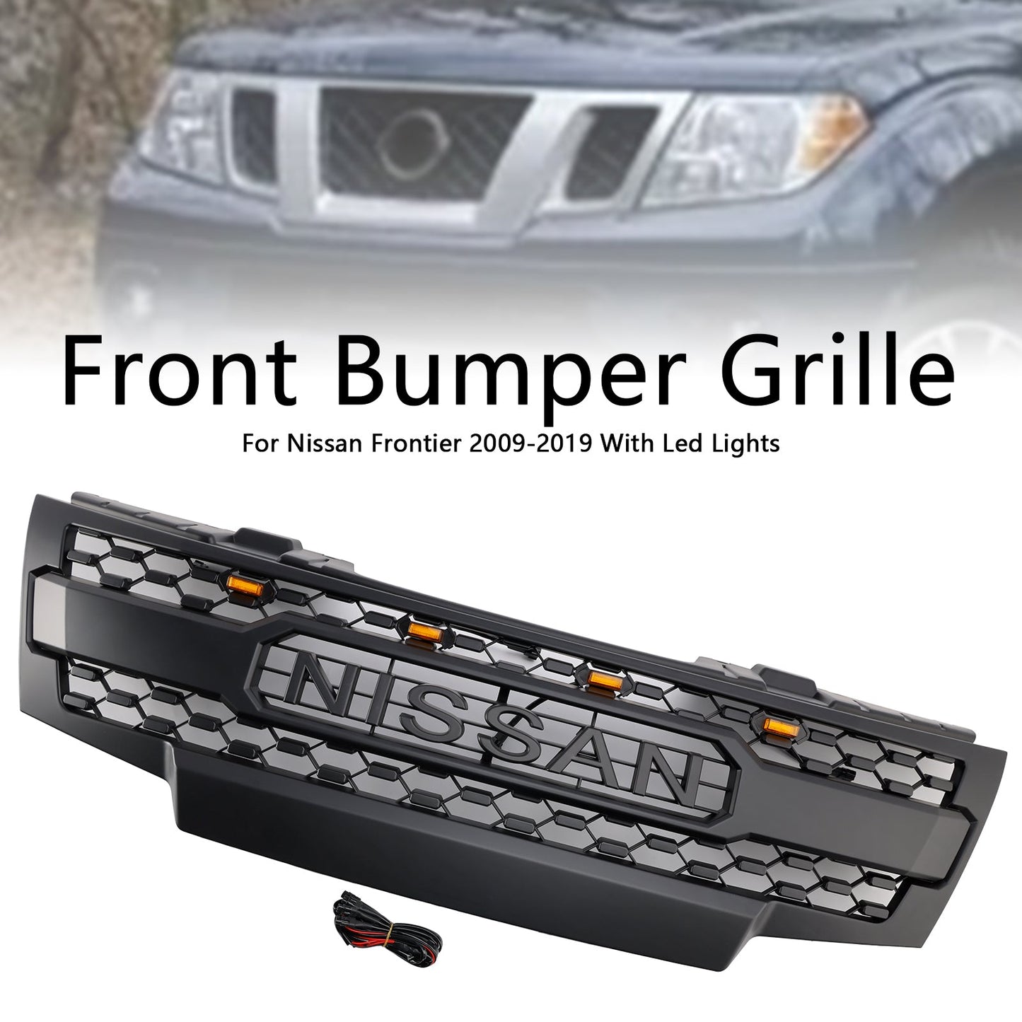 2009-2019 Nissan Frontier W/Led Lights Black Front Bumper Grill Grille