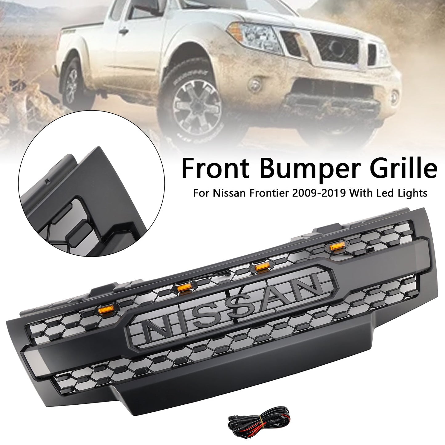 2009-2019 Nissan Frontier W/Led Lights Black Front Bumper Grill Grille