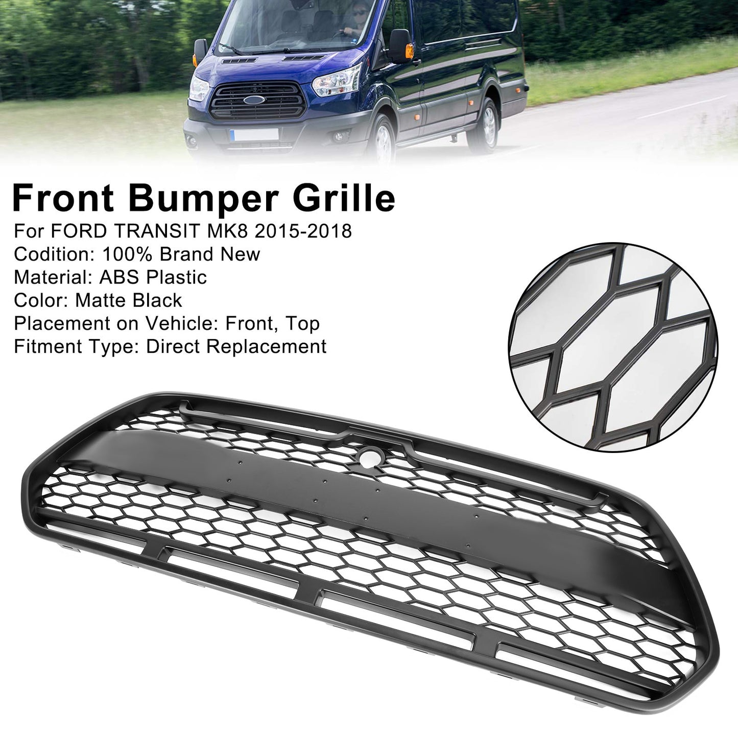 2015-2018 Ford Transit MK8 Matte Black Front Bumper Grille Grill Raptor