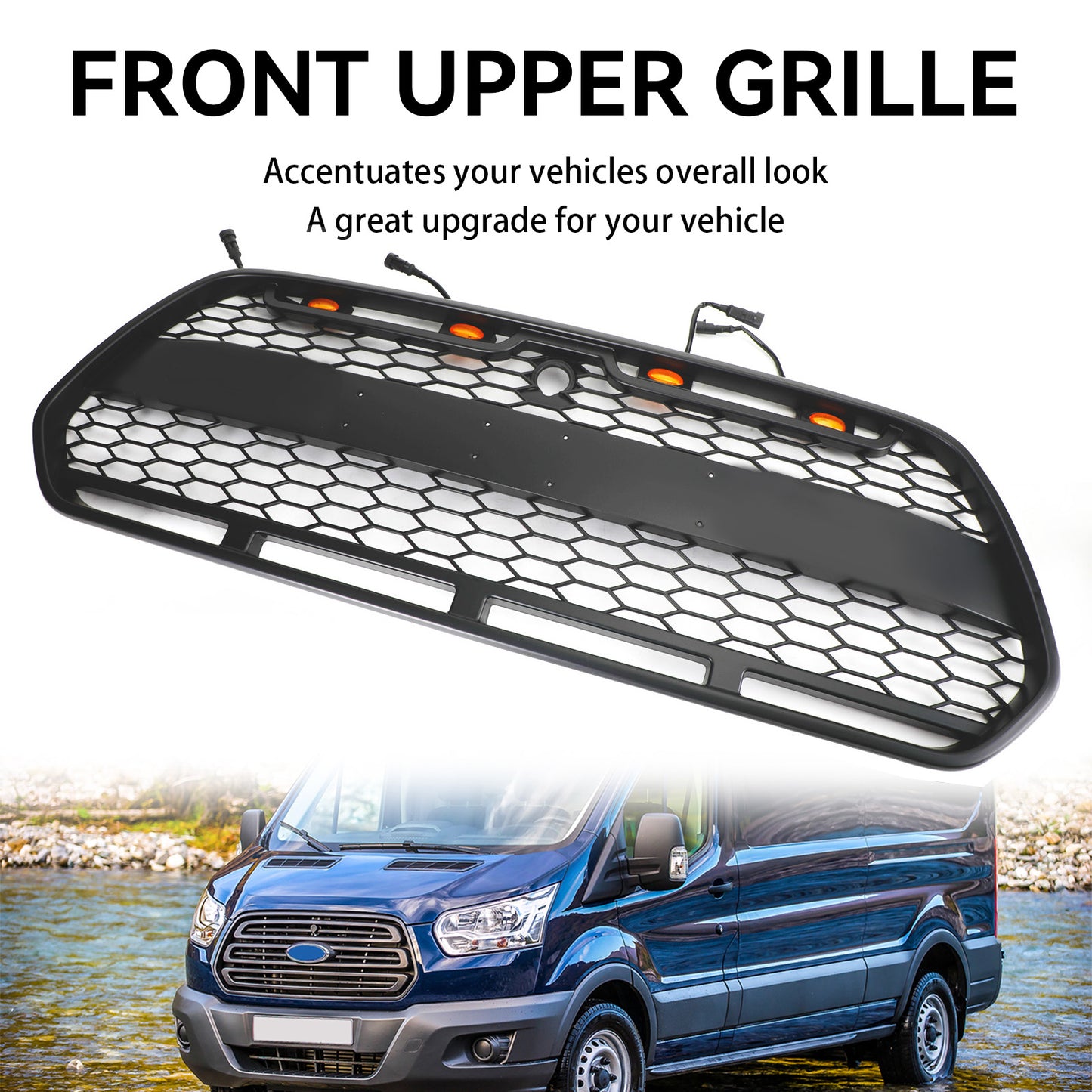 2015-2018 Ford Transit MK8 Raptor Front Bumper Grille Grill w/LED Matte Black