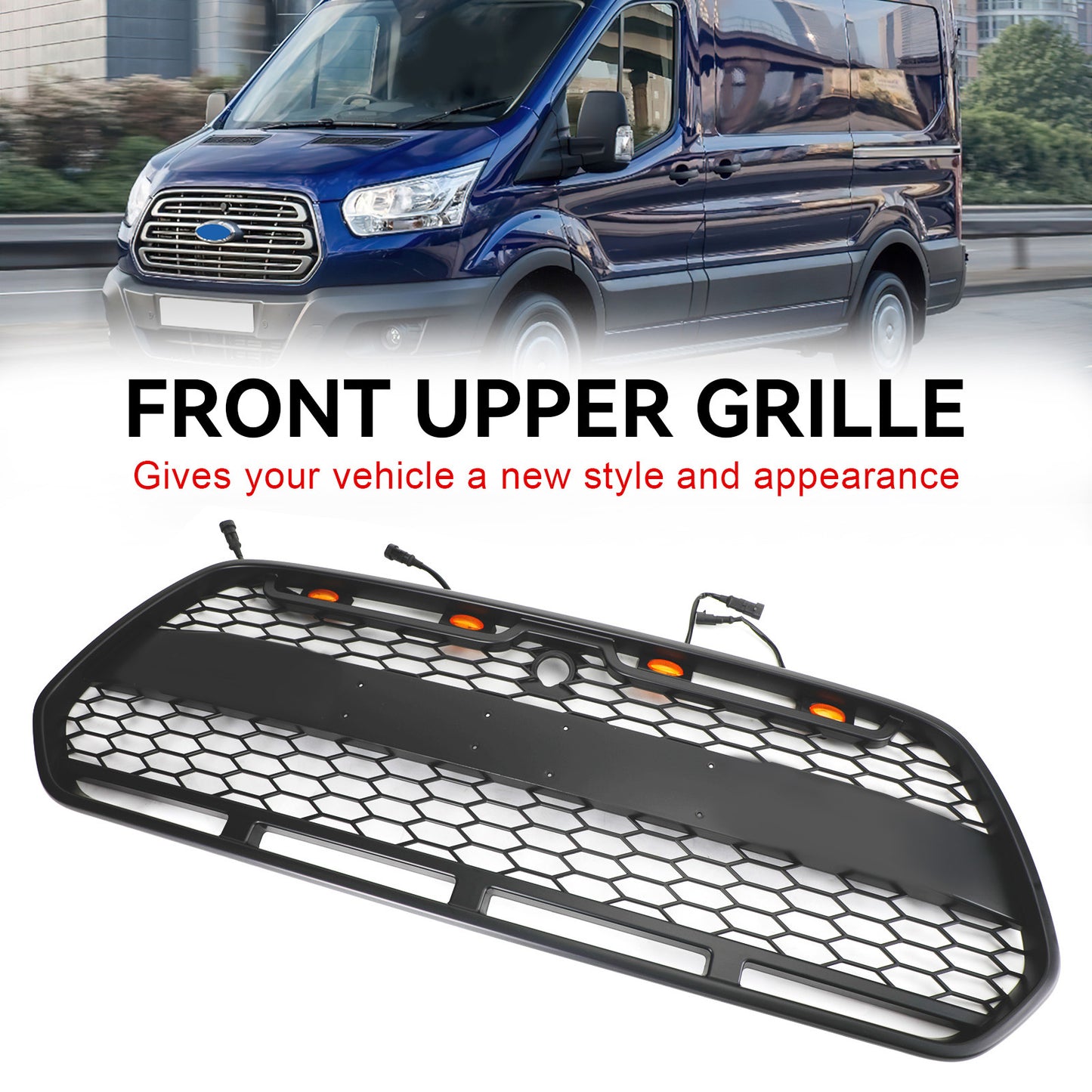 2015-2018 Ford Transit MK8 Raptor Front Bumper Grille Grill w/LED Matte Black