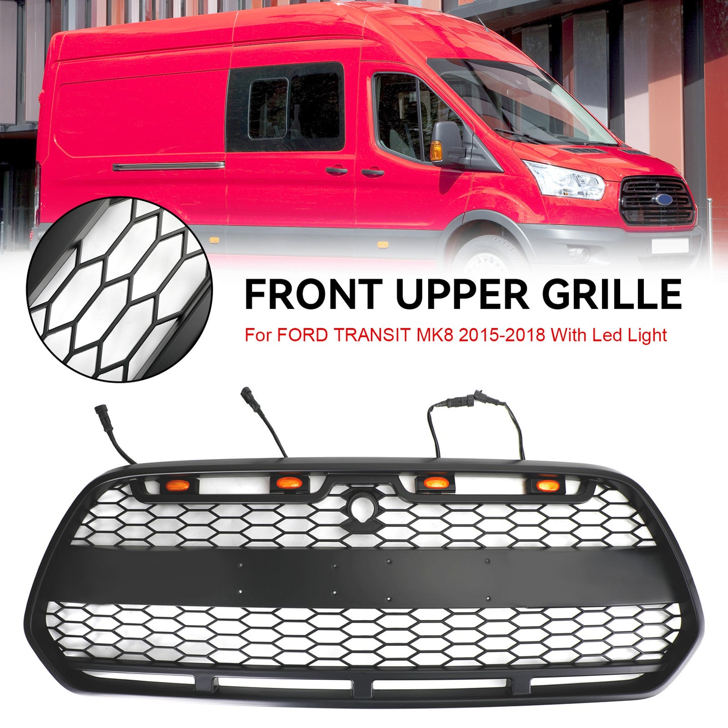 Ford Transit MK8 Raptor 2015-2018 Front Bumper Grille Grill w/LED Matte Black