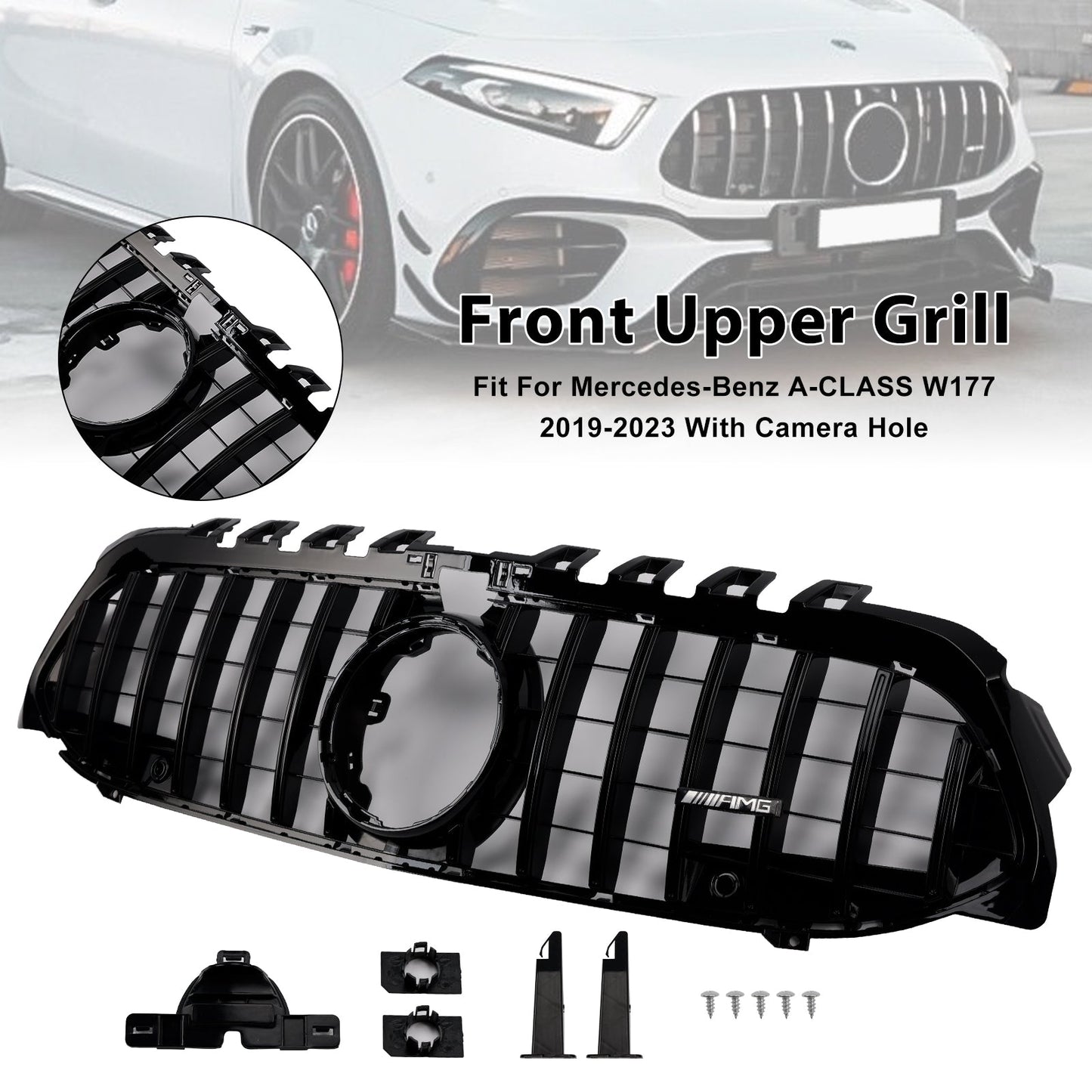 2019-2023 Mercedes Benz A-Class W177 GT-Style Front Bumper Grille Black