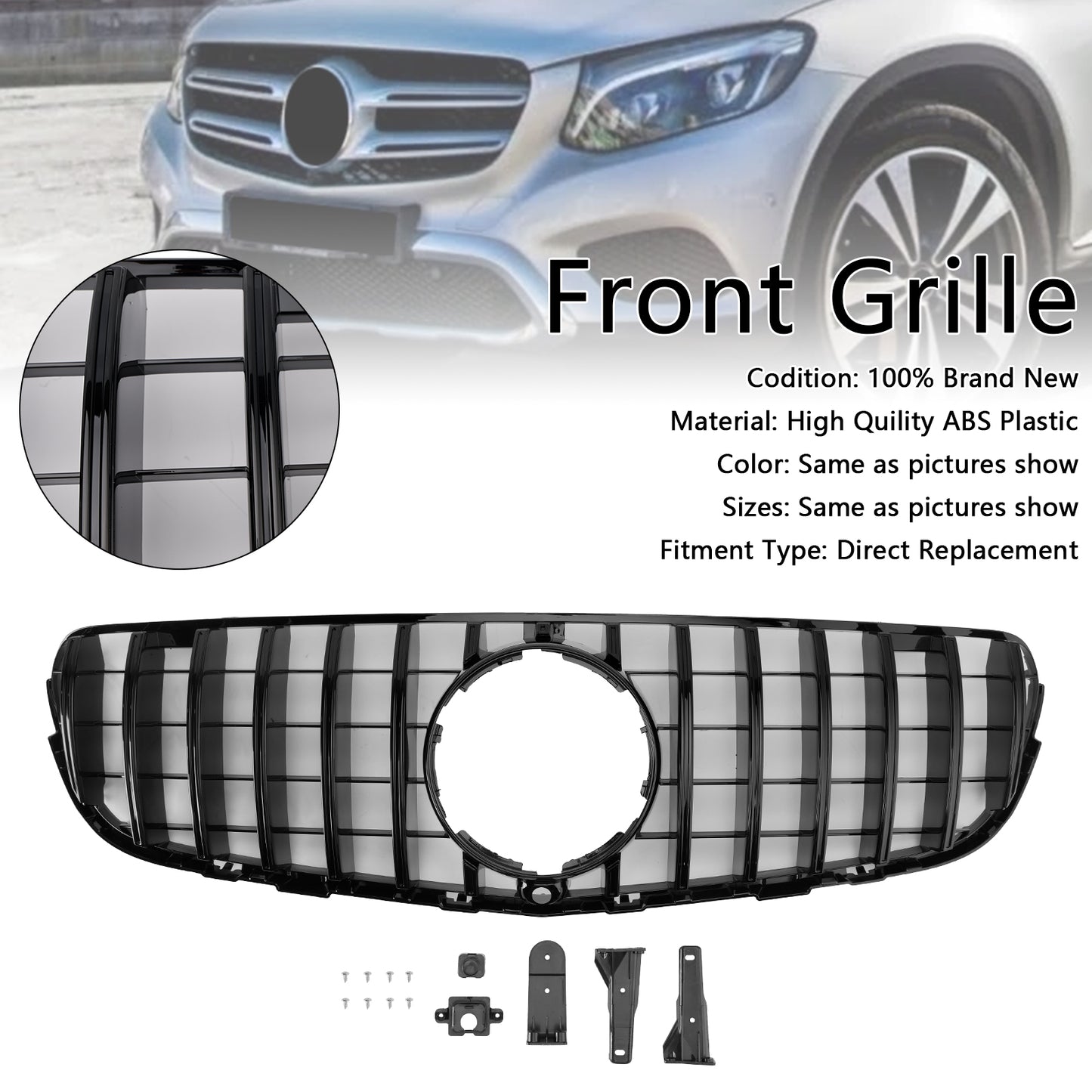 2015-2019 Mercedes Benz GLC X253 C253 Front Bumper Grill Grille Gloss Black