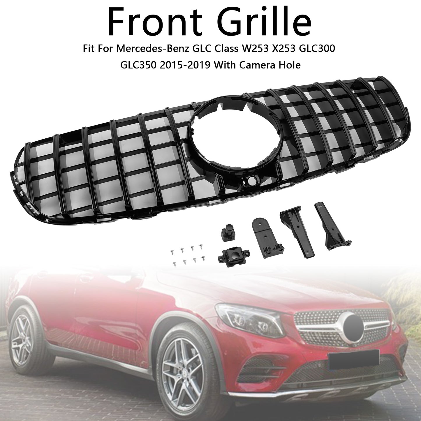 2015-2019 Mercedes Benz GLC X253 C253 Front Bumper Grill Grille Gloss Black