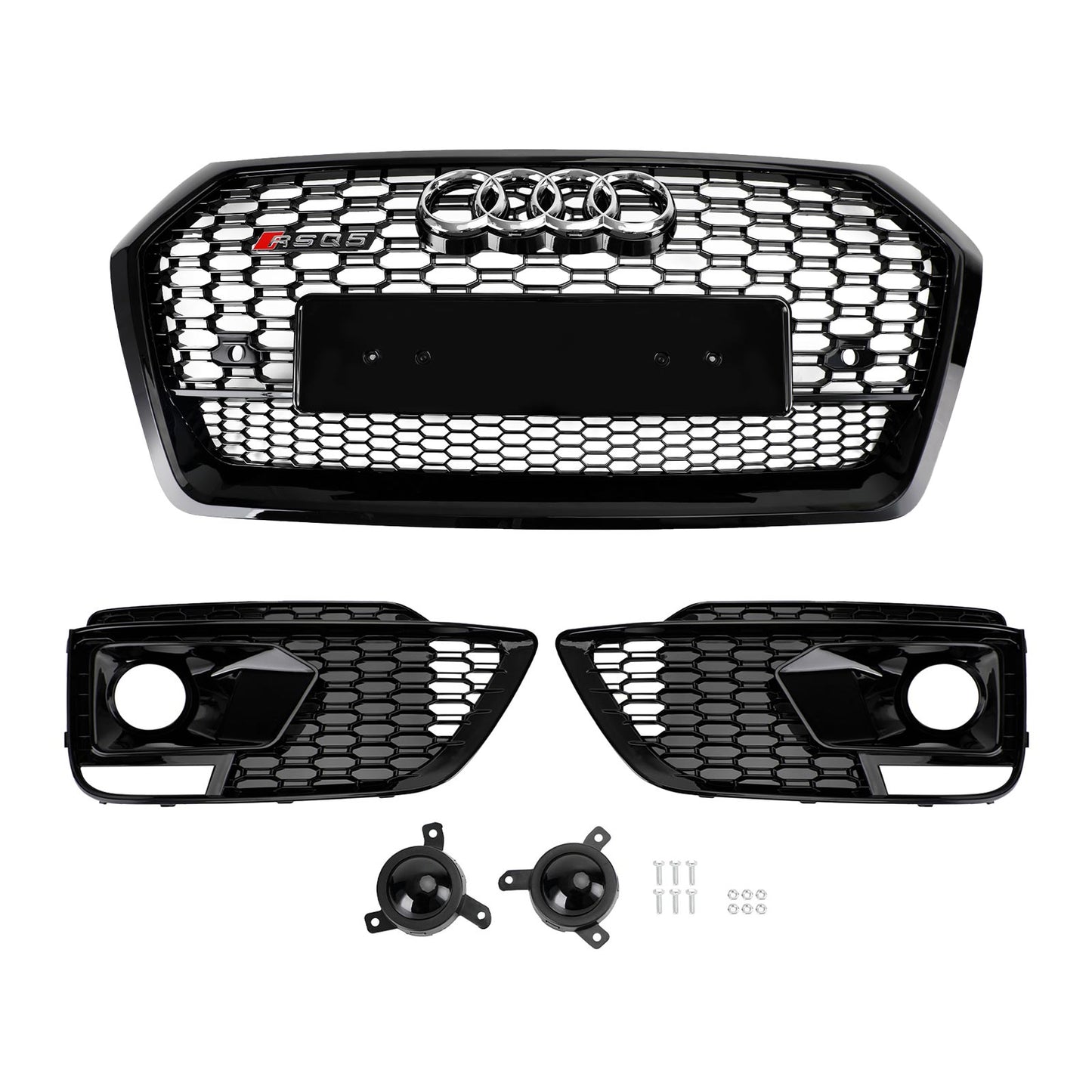 2018-2020 Audi Q5 SQ5 RSQ5 Front Honeycomb Mesh Grill + Fog Lamp Grille