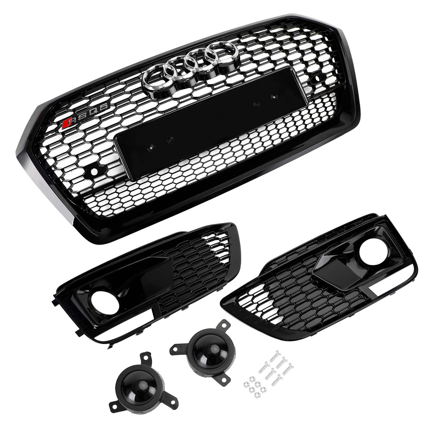 2018-2020 Audi Q5 SQ5 RSQ5 Front Honeycomb Mesh Grill + Fog Lamp Grille