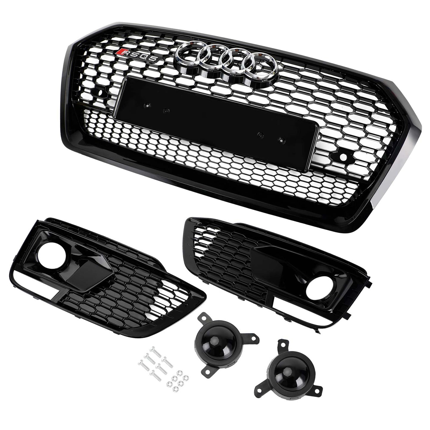 2018-2020 Audi Q5 SQ5 RSQ5 Front Honeycomb Mesh Grill + Fog Lamp Grille