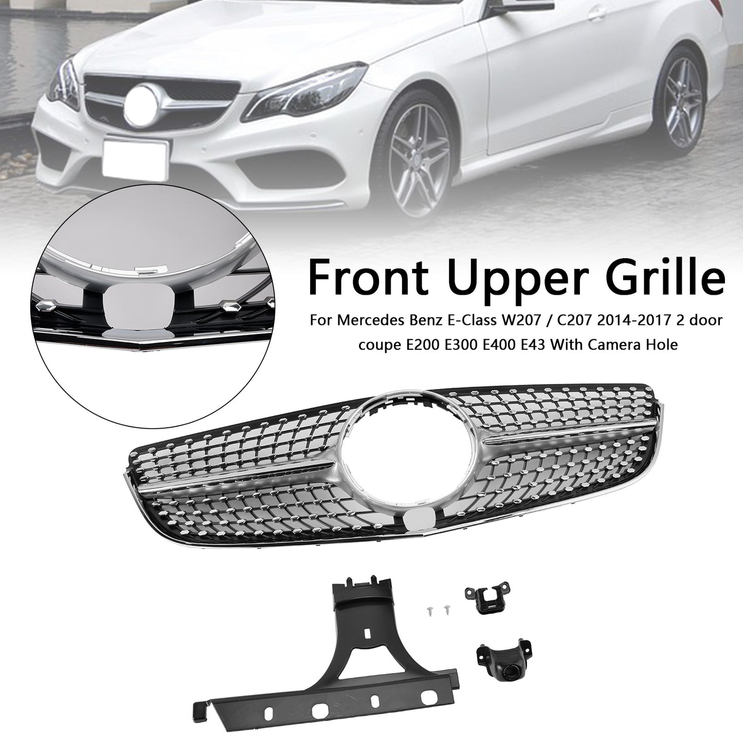 2014-2017 Mercedes E-CLASS W207 C207 Coupe Diamond Front Bumper Grill Grille E200 E300 E400 E43