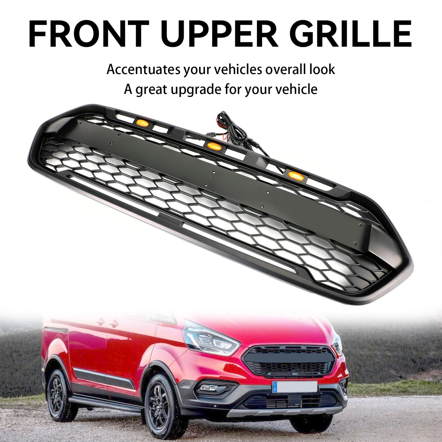 Raptor Style 2018-2023 Ford Transit Custom Trail W/ 3LED Matte Black Front Bumper Grille