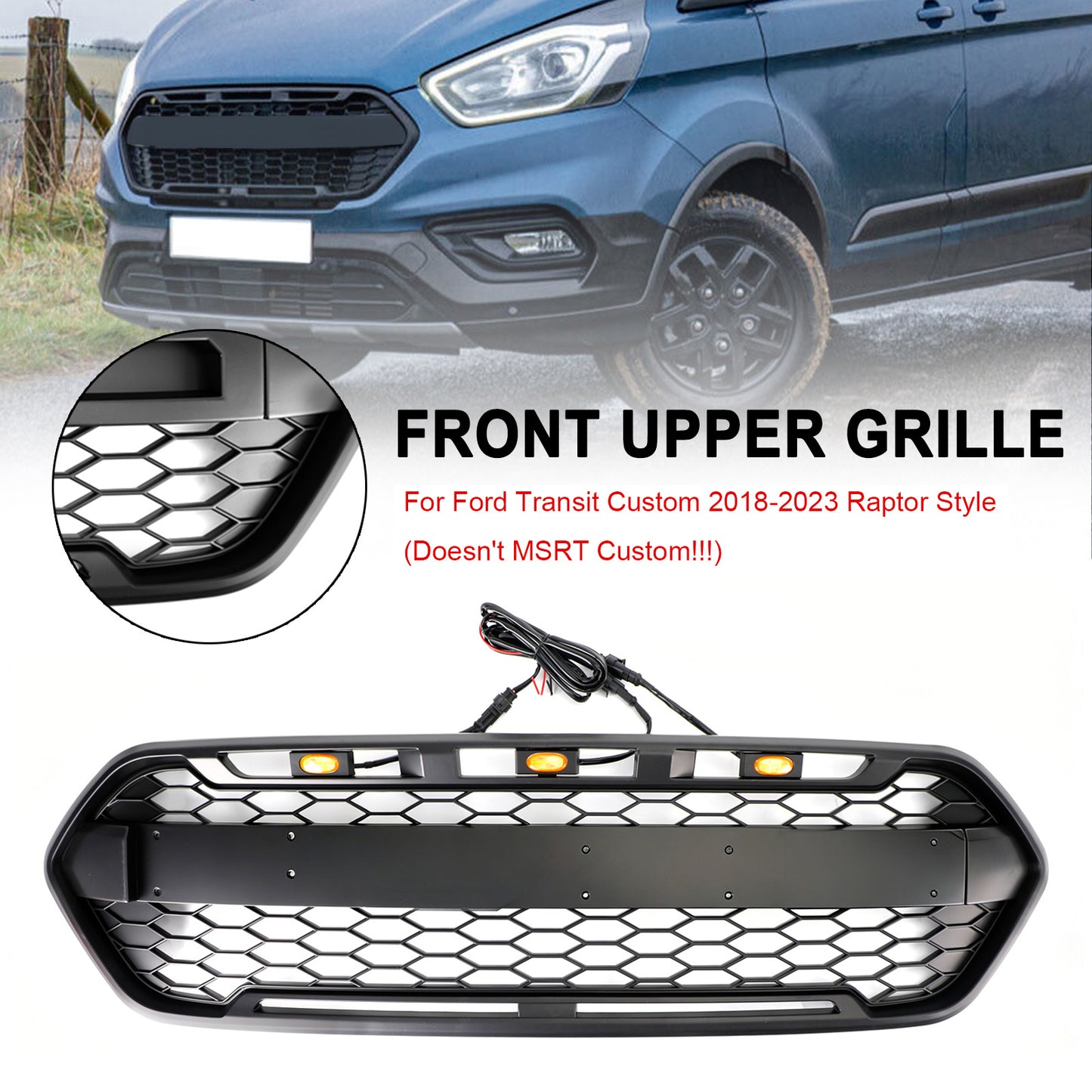 2018-2023 Ford Transit Custom Trail W/ 3LED Matte Black Front Bumper Grille