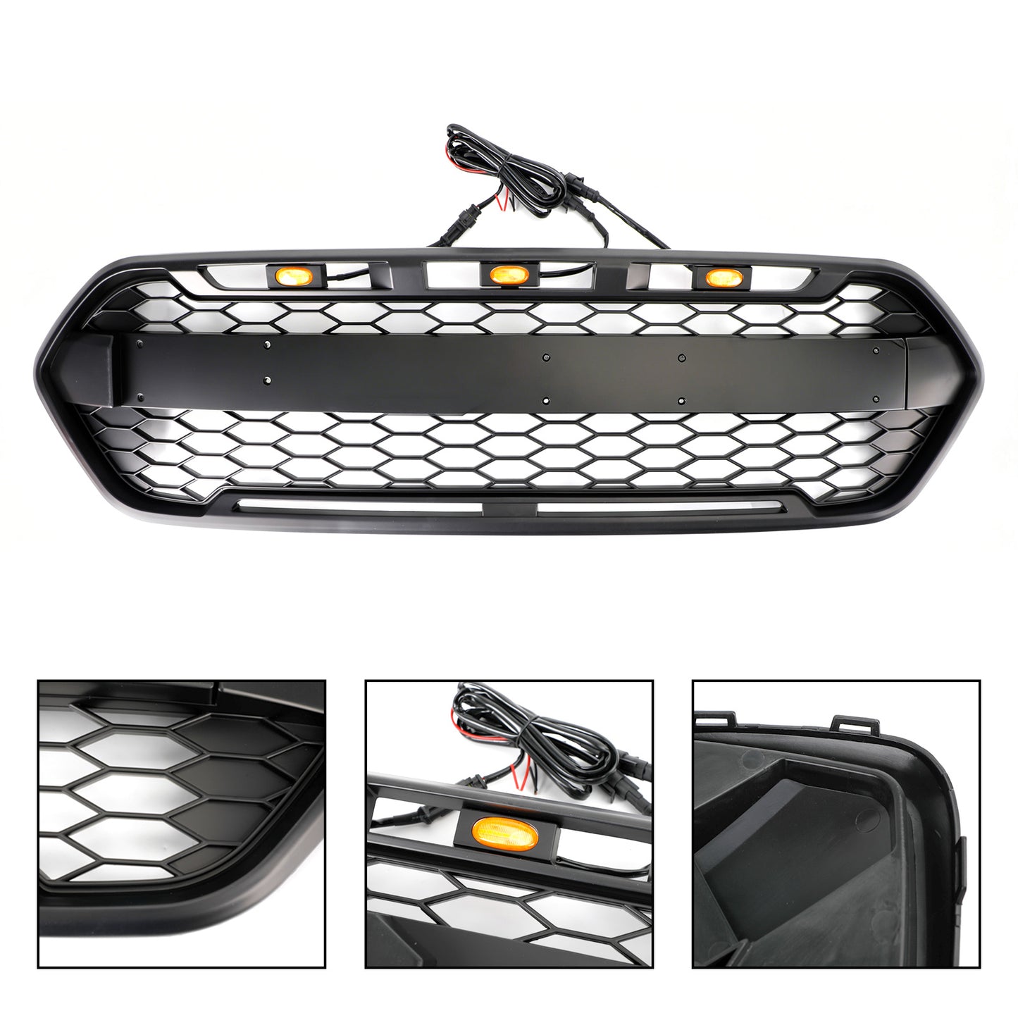 Raptor Style 2018-2023 Ford Transit Custom Trail W/ 3LED Matte Black Front Bumper Grille