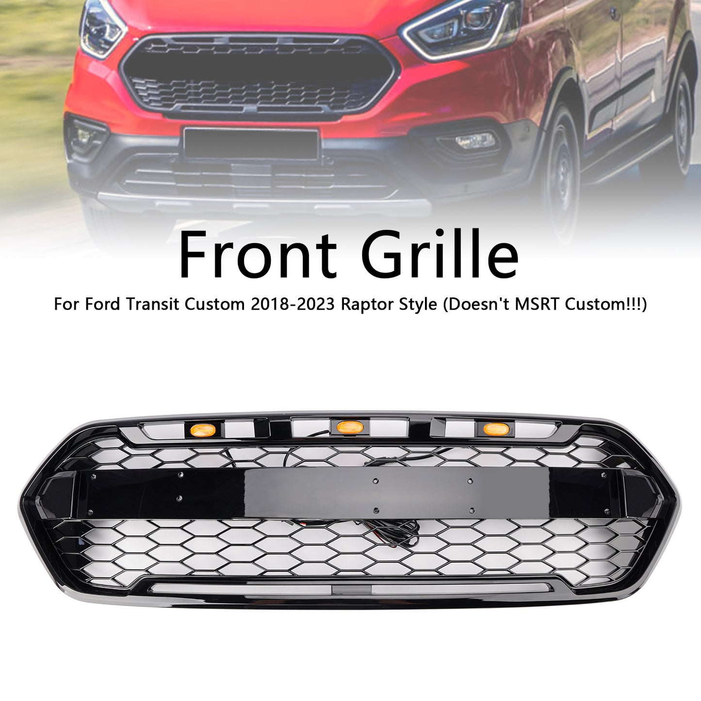 2018 2019 2020 2021 2022 2023 Gloss Black Ford Transit Custom Trail Front Bumper Grille W/ 3LED