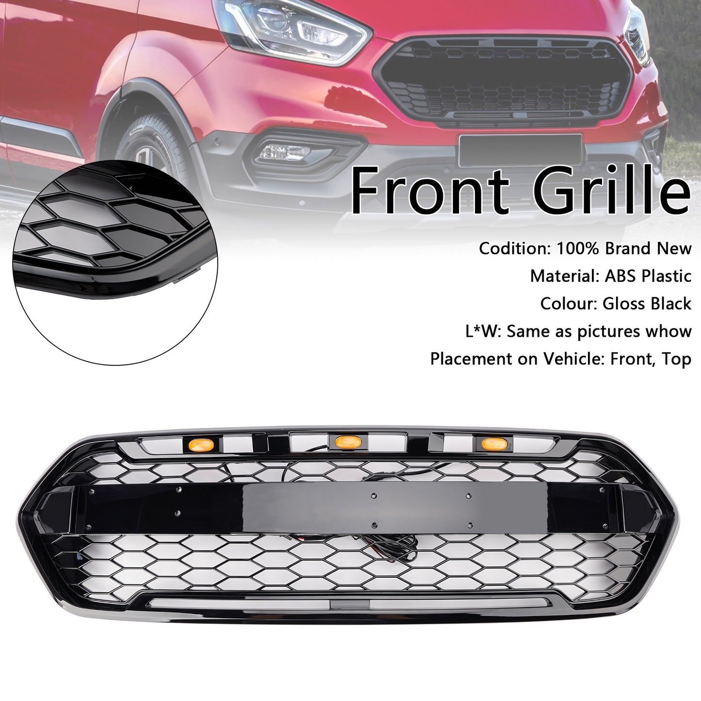 2018-2023 Gloss Black Ford Transit Custom Trail Front Bumper Grille W/ 3LED